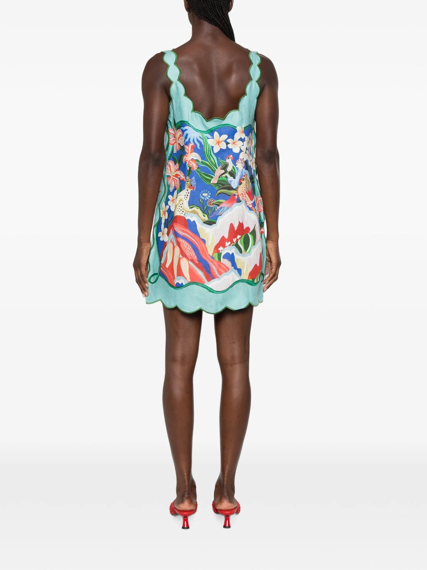 scalloped-trim graphic-print mini dress