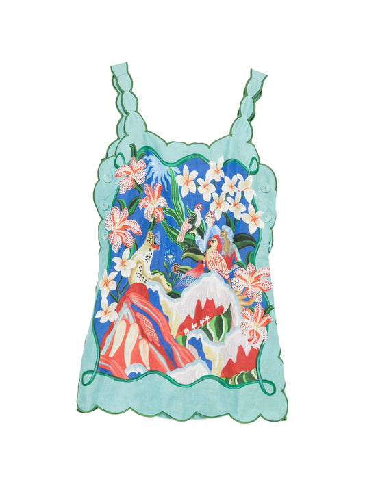 scalloped-trim graphic-print mini dress