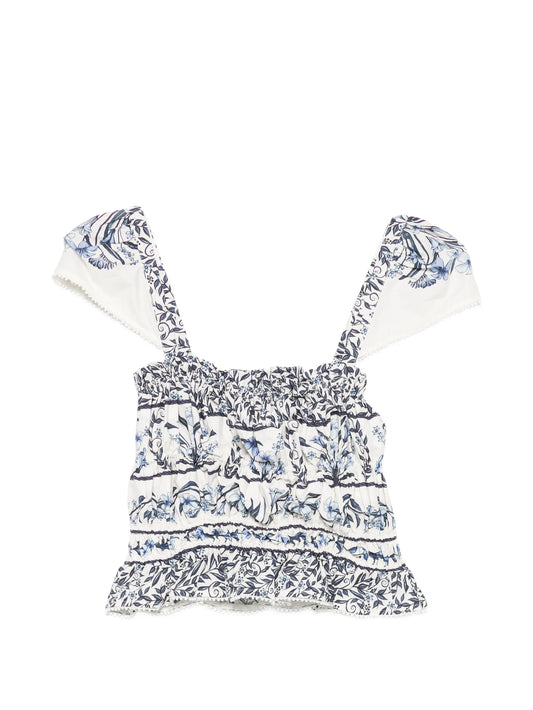 flowers arch smocked organic cotton blouse