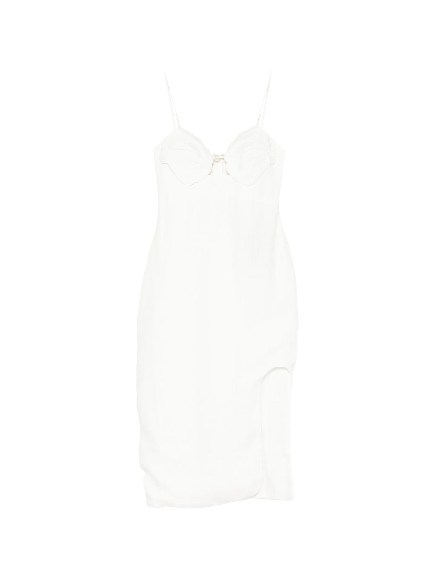 shell-detail bodice pearl midi dress