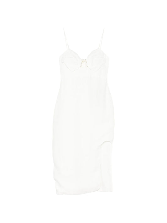 shell-detail bodice pearl midi dress