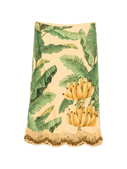 fruit-print beaded-fringe skirt