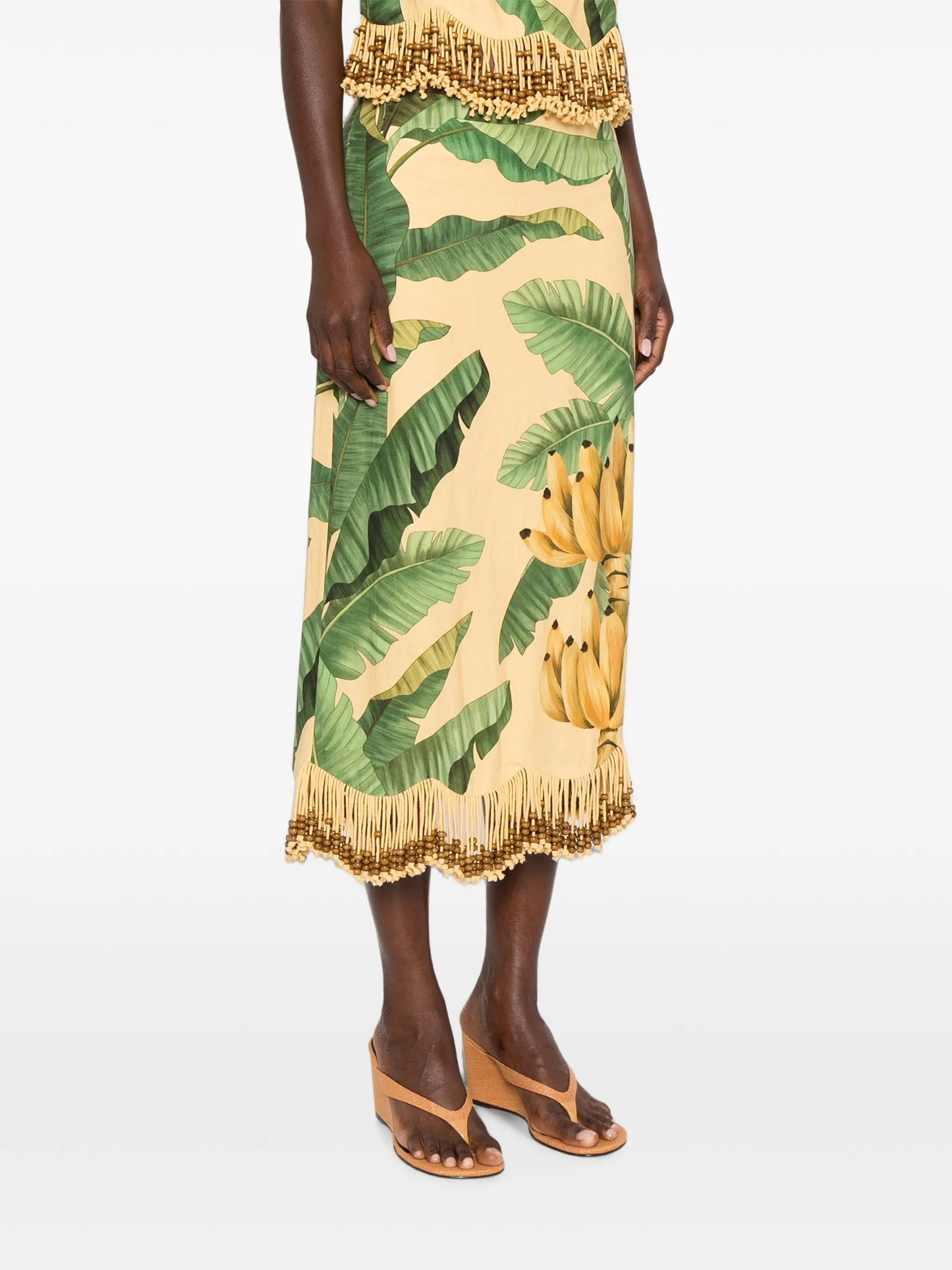 fruit-print beaded-fringe maxi skirt
