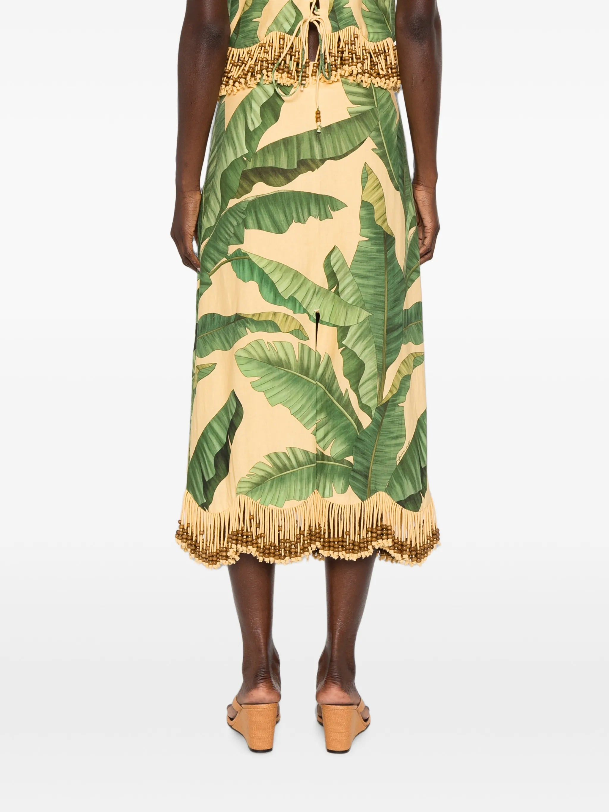 fruit-print beaded-fringe skirt