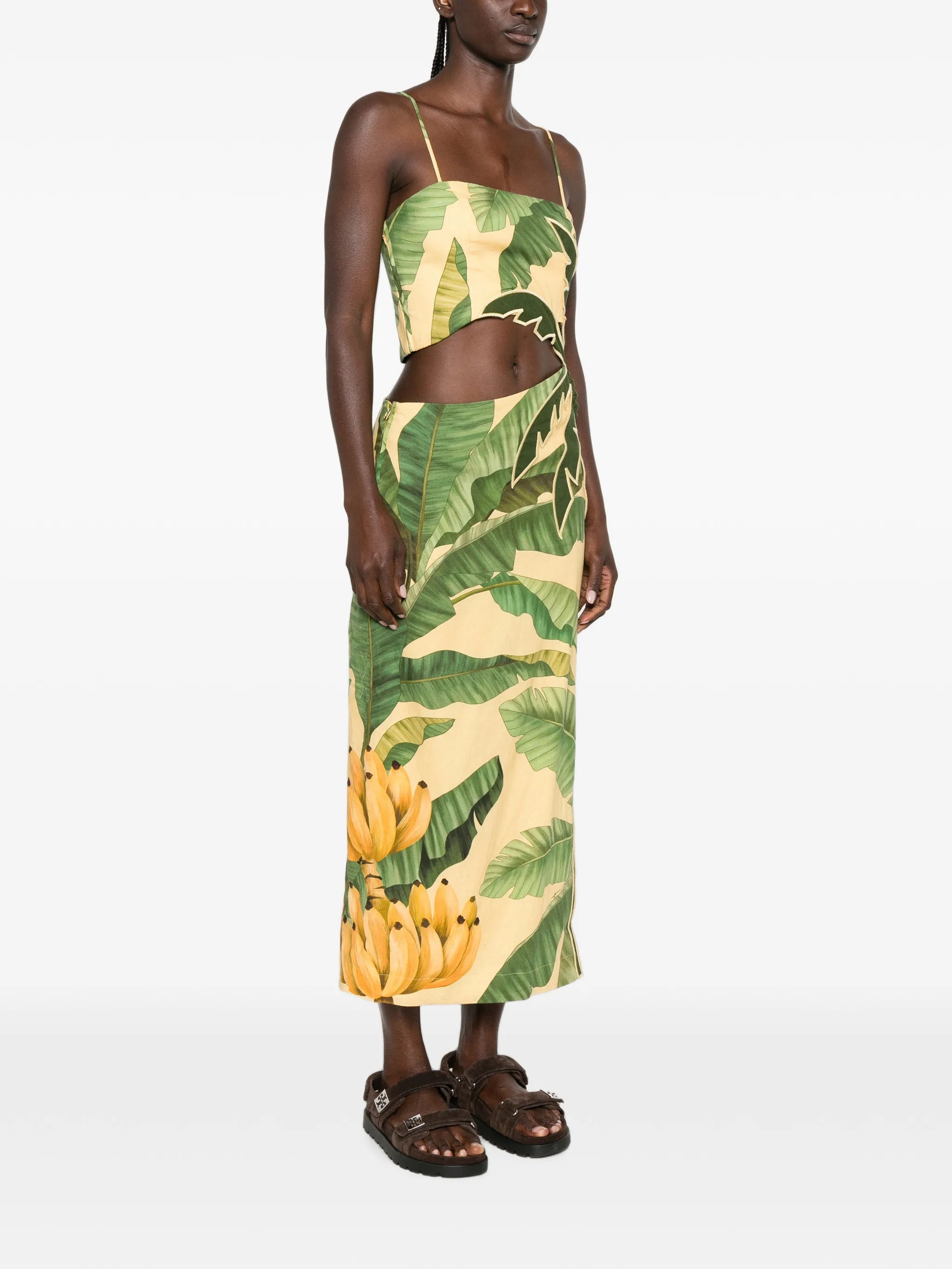 3D banana leaves maxi dress