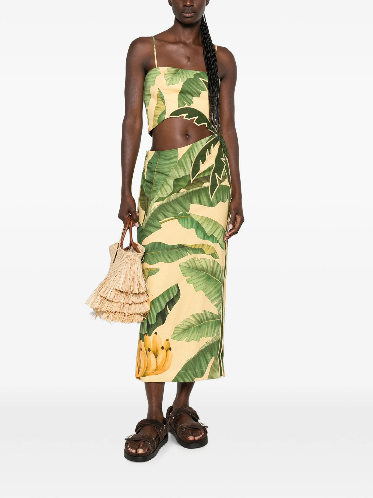 3D banana leaves maxi dress