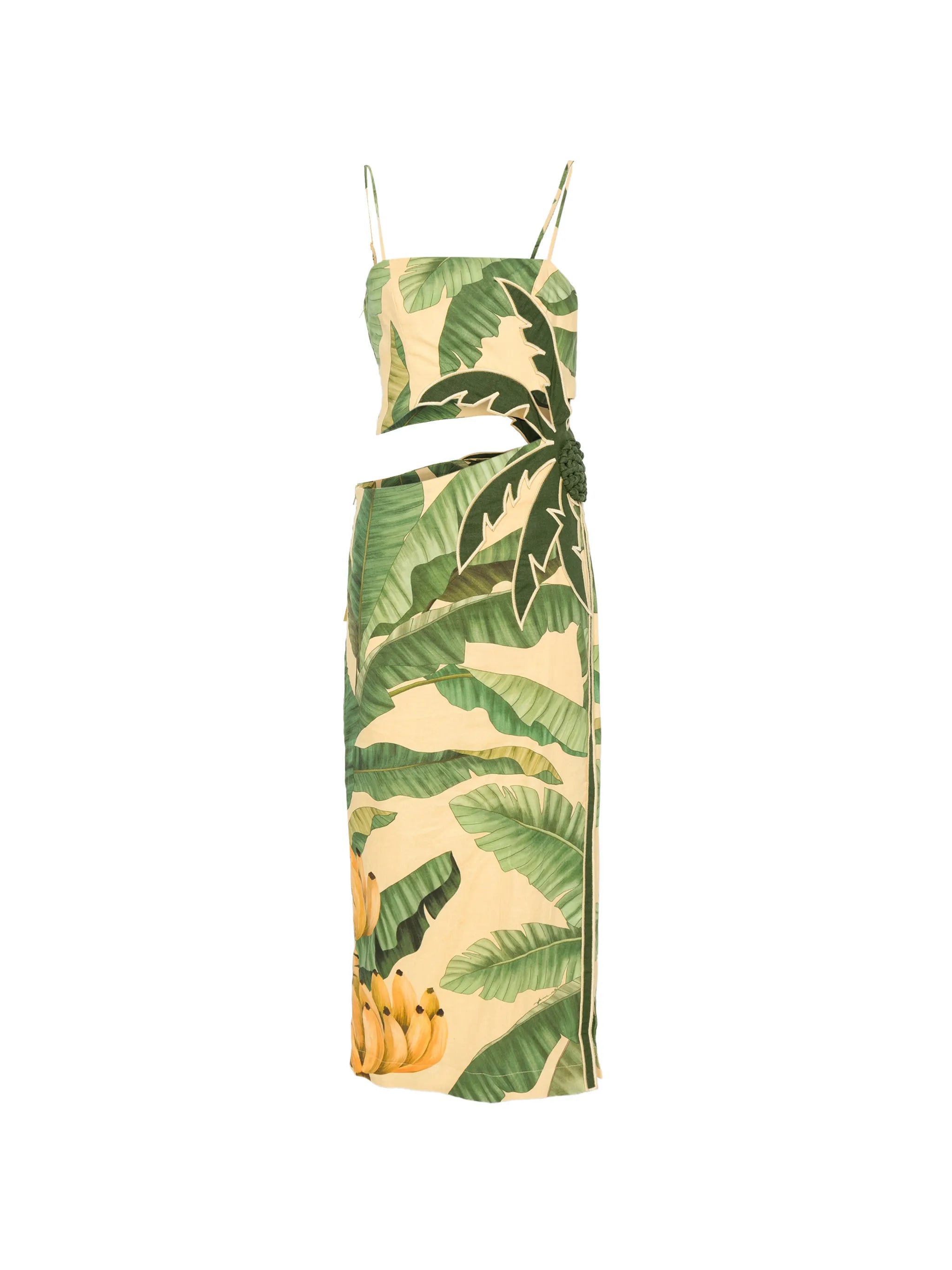 3D banana leaves maxi dress