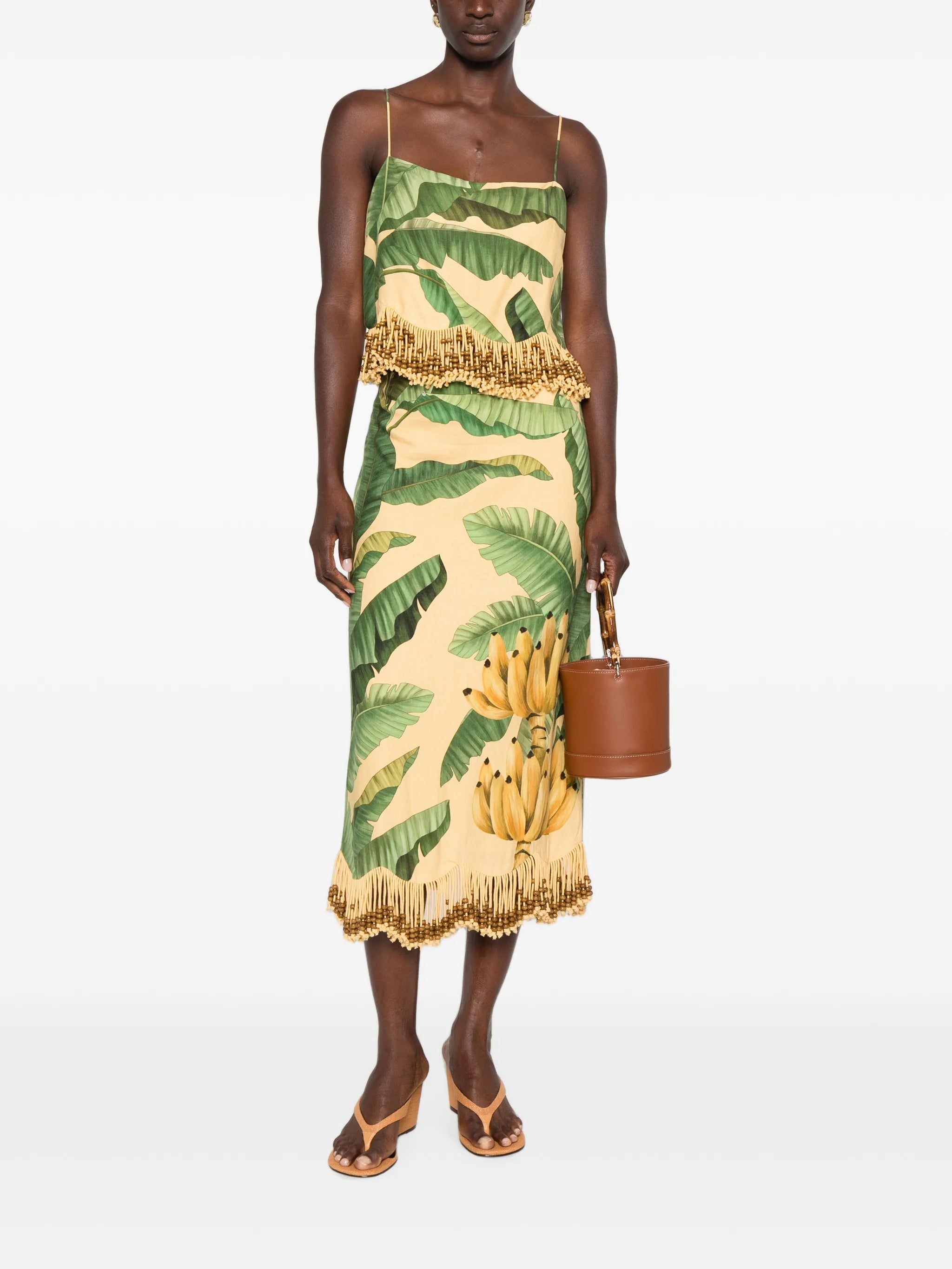 fruit leaves banana beaded fringes sleeveless top