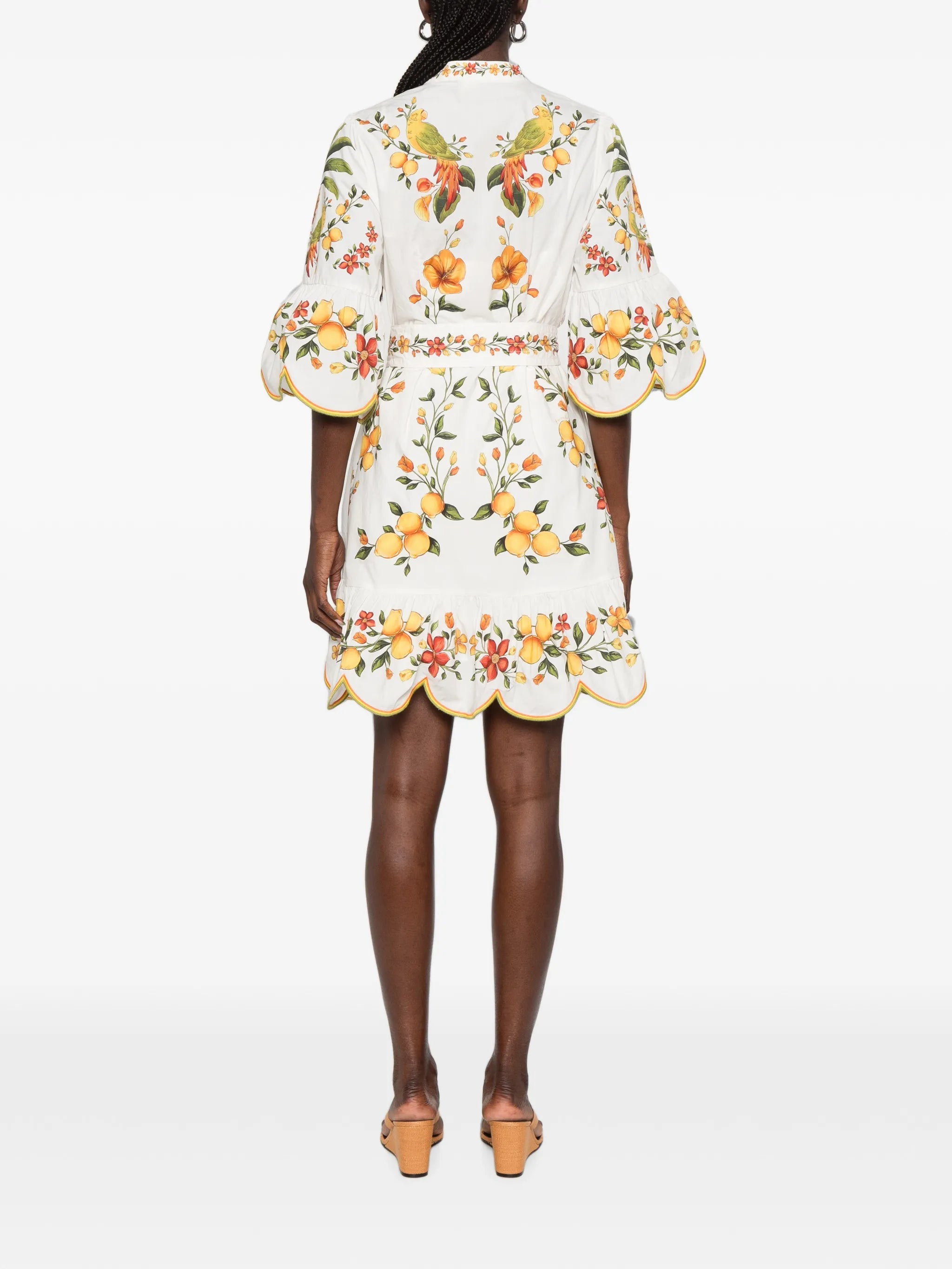 Lemon Bouquet belted puff sleeve mini dress