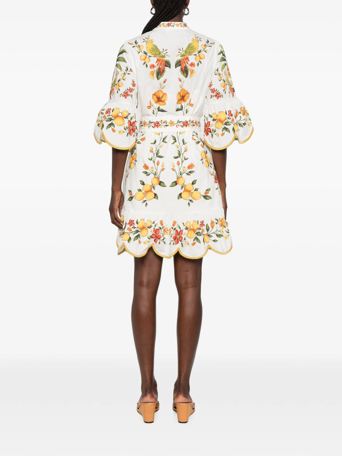 Lemon Bouquet belted puff sleeve mini dress