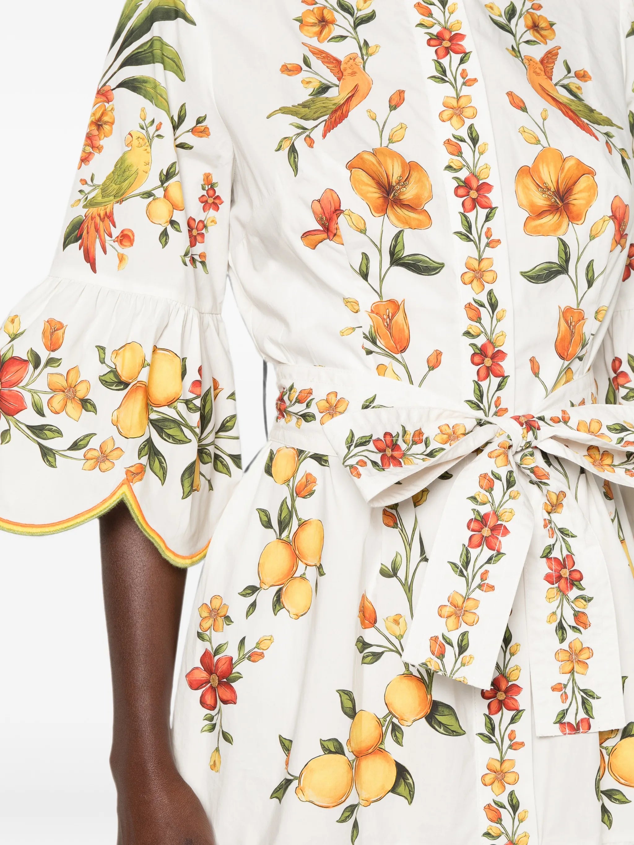 Lemon Bouquet belted puff sleeve mini dress