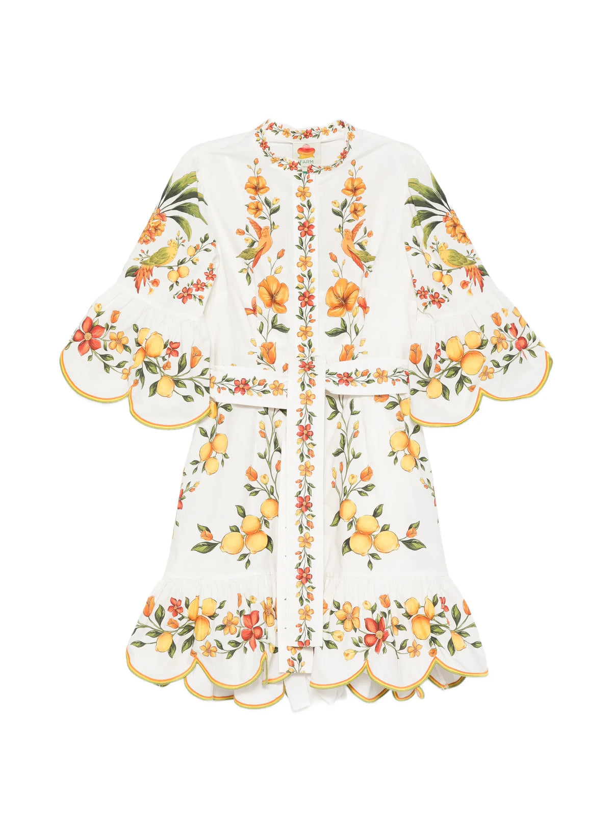 Lemon Bouquet belted puff sleeve mini dress