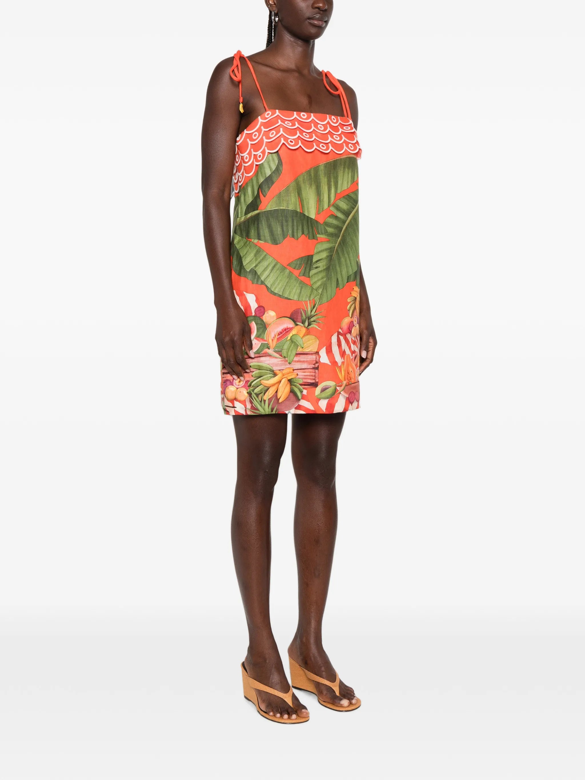 fruit-print scalloped-trim mini dress