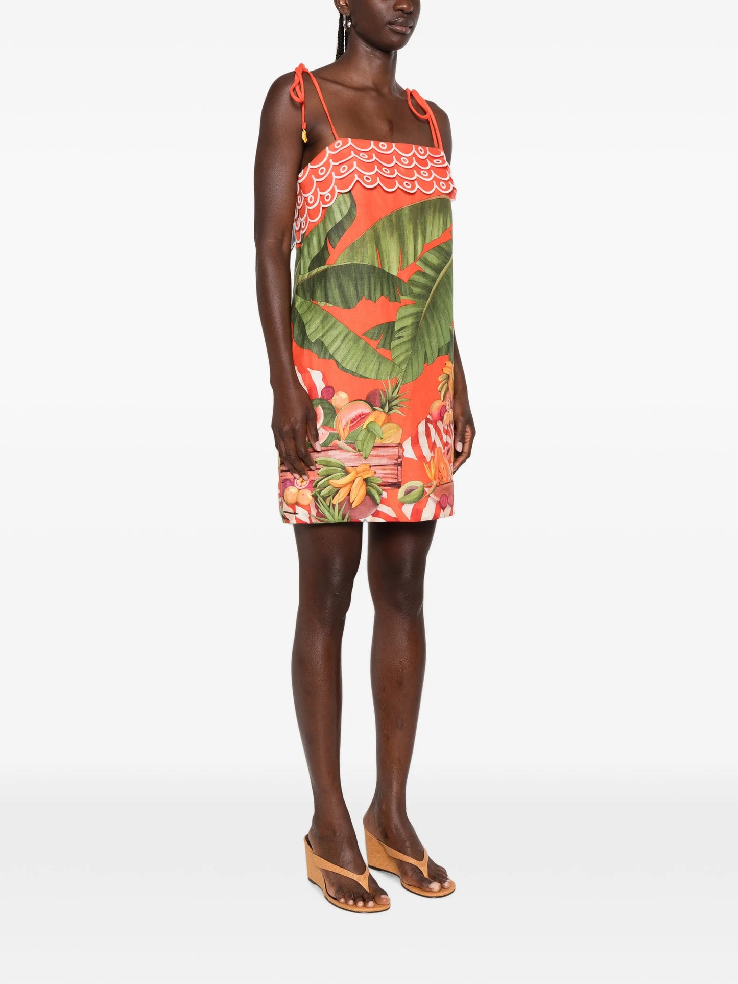 fruit-print scalloped-trim mini dress