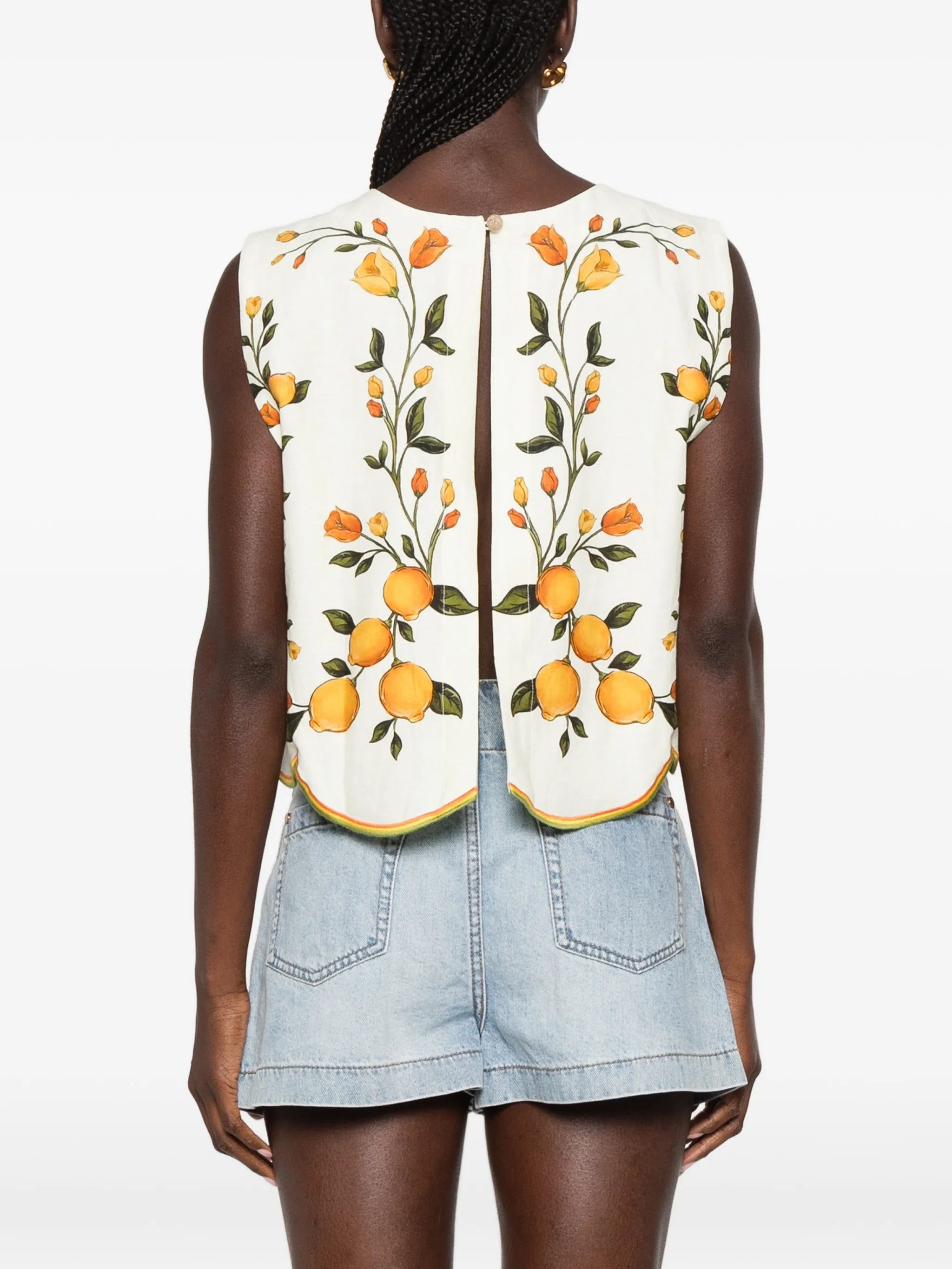 bouquet wavy hem sleeveless blouse