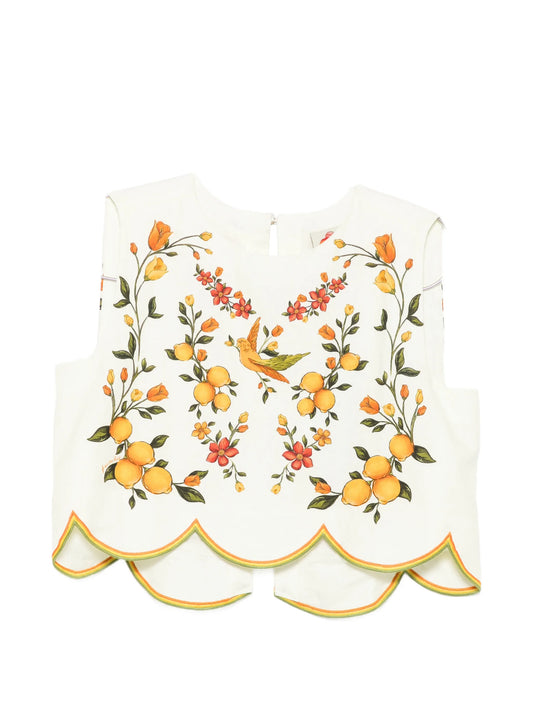 bouquet wavy hem sleeveless blouse