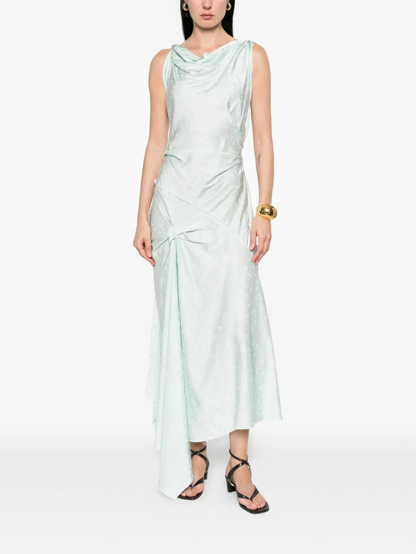 cowl-neck drape-detail midi dress