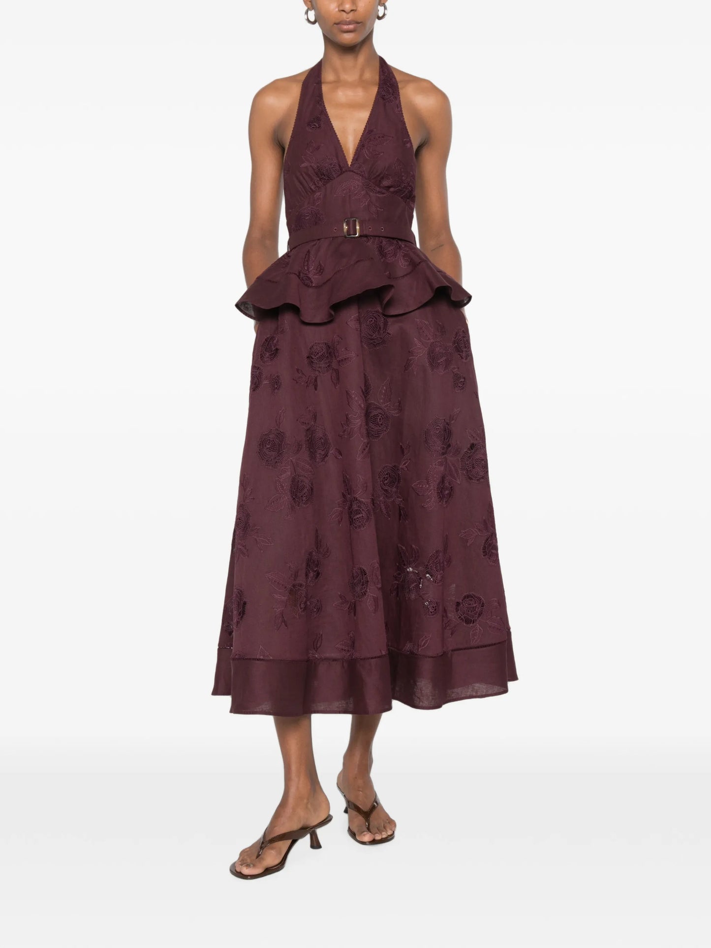 floral-embroidered midi dress