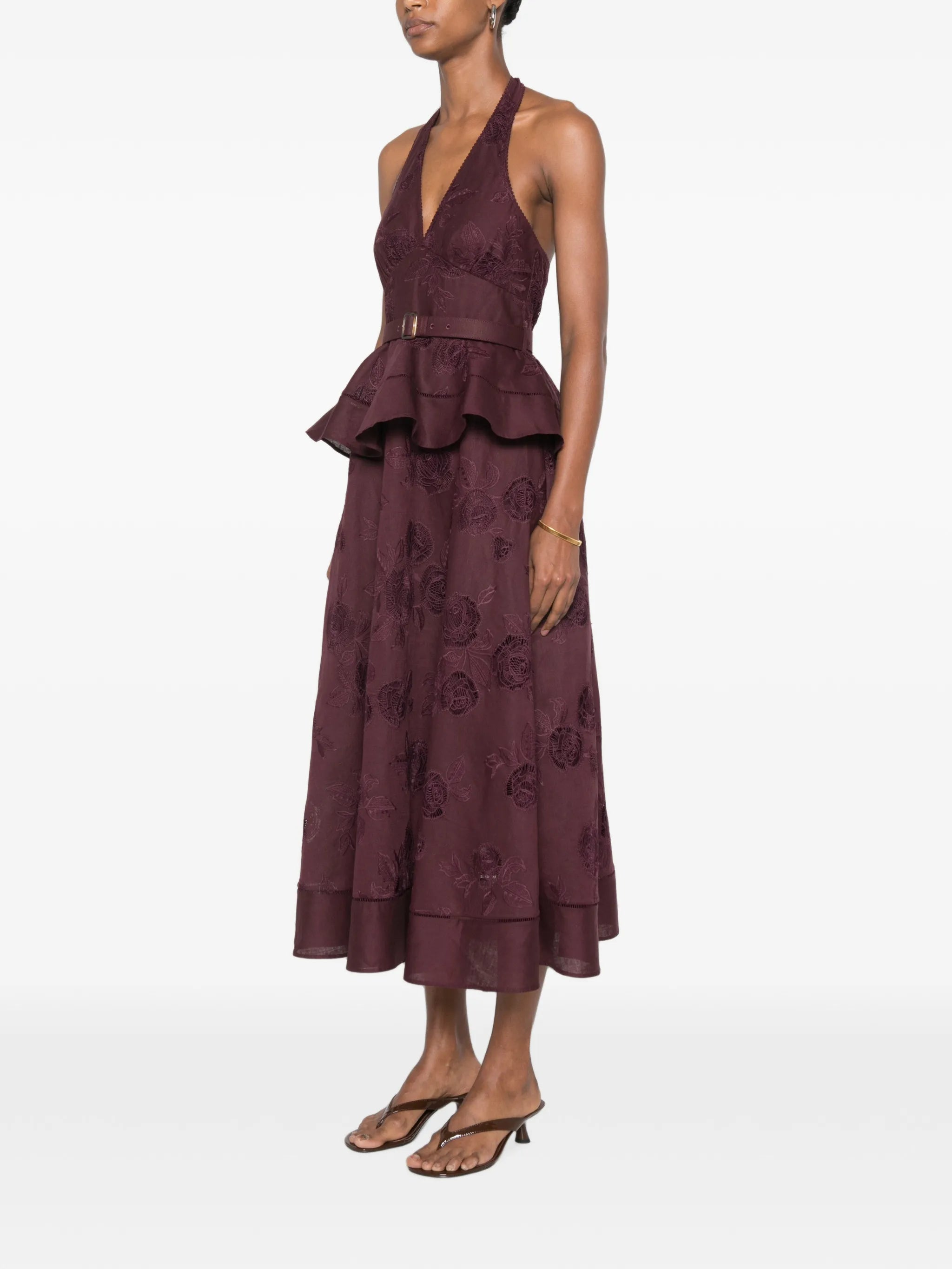 floral-embroidered midi dress