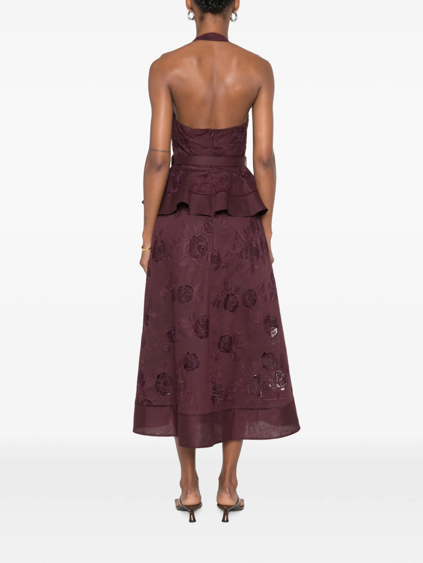 floral-embroidered midi dress