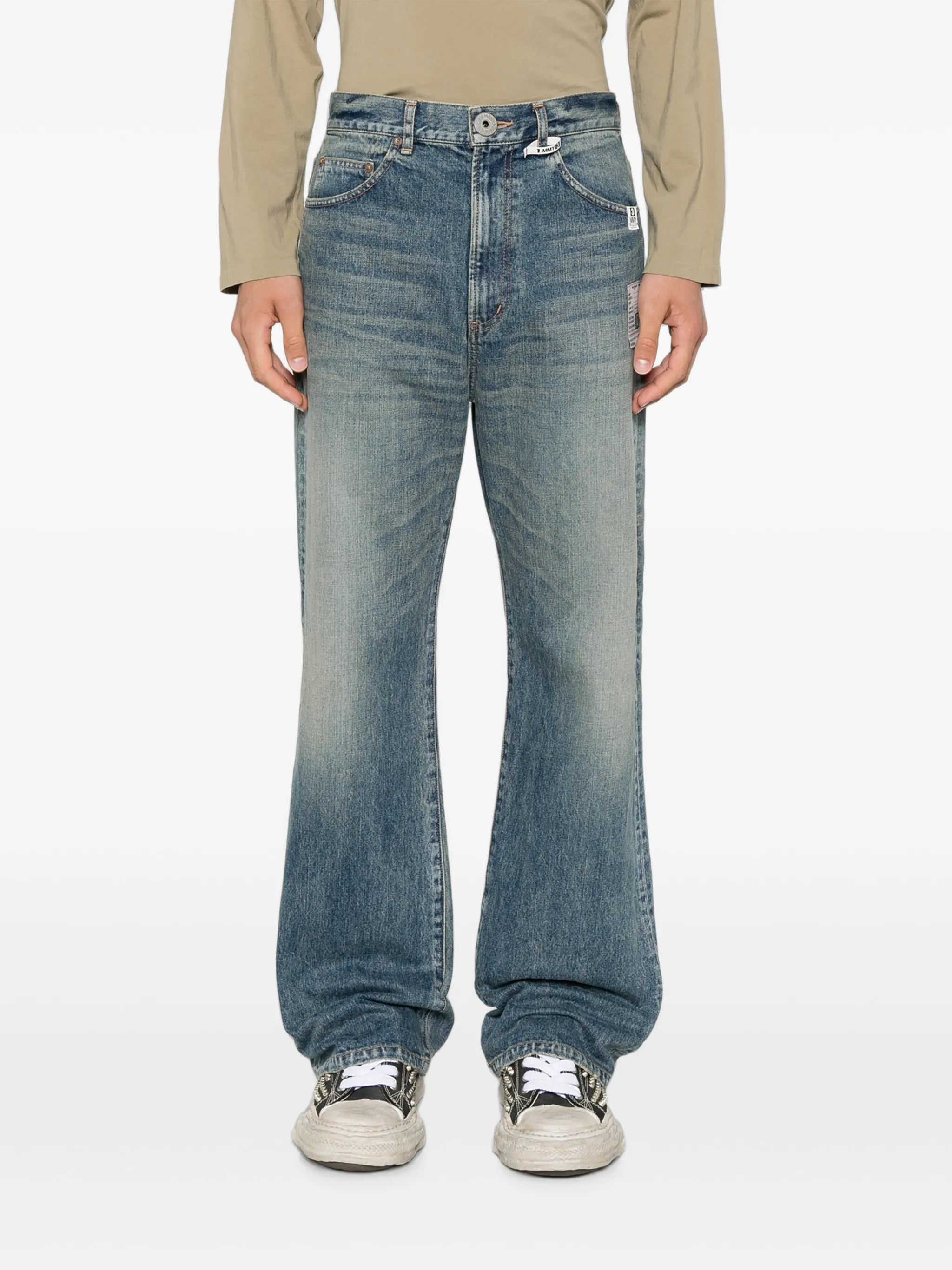 faded patchwork jeans