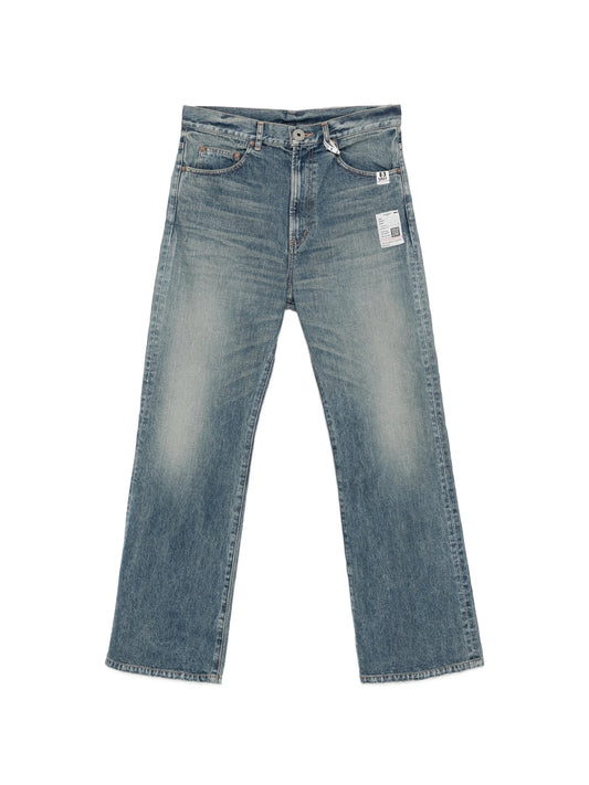 faded patchwork jeans