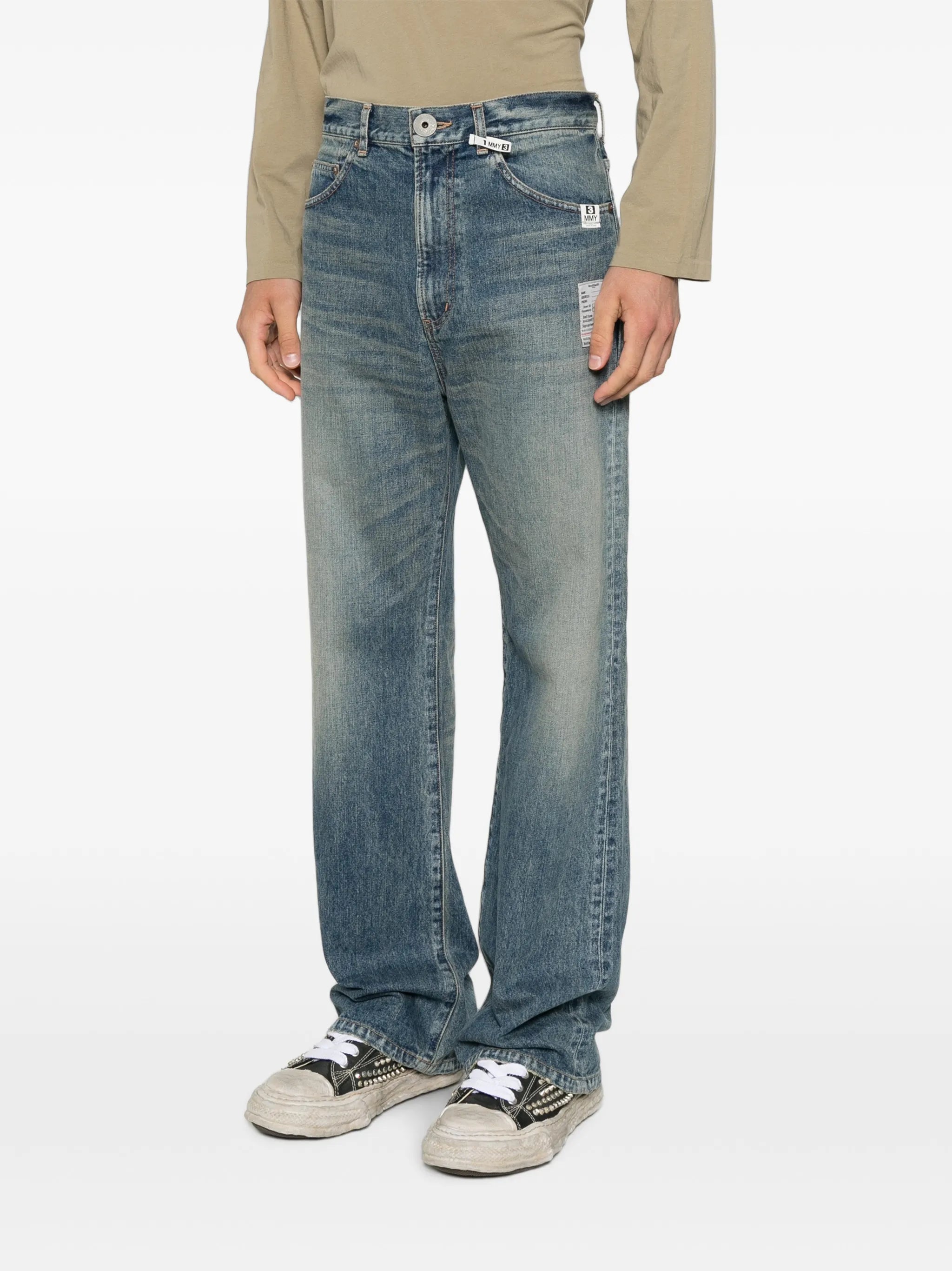 faded patchwork jeans