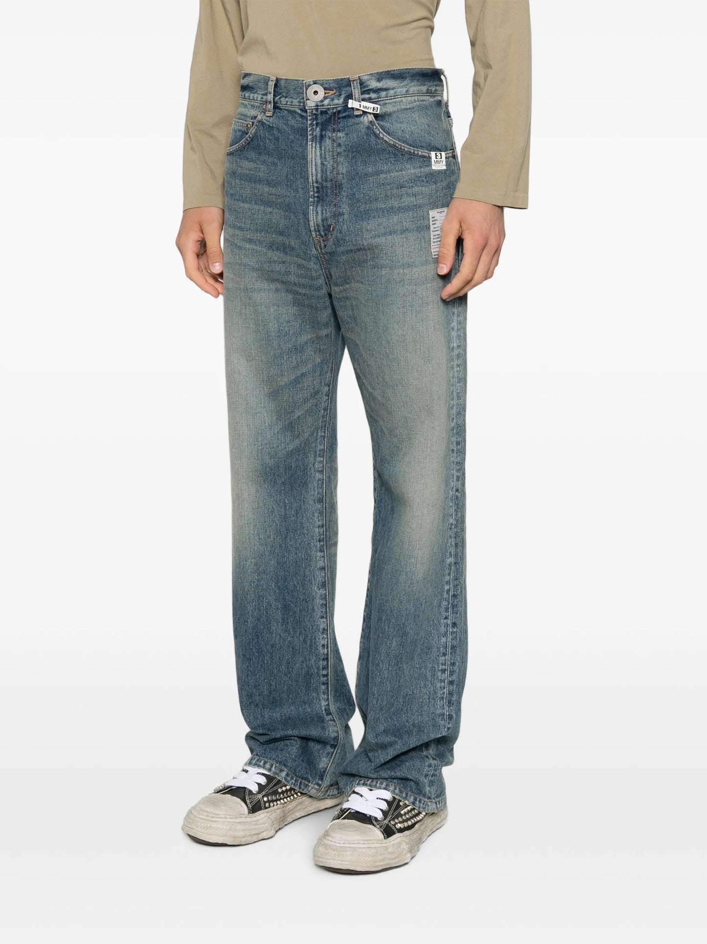 faded patchwork jeans