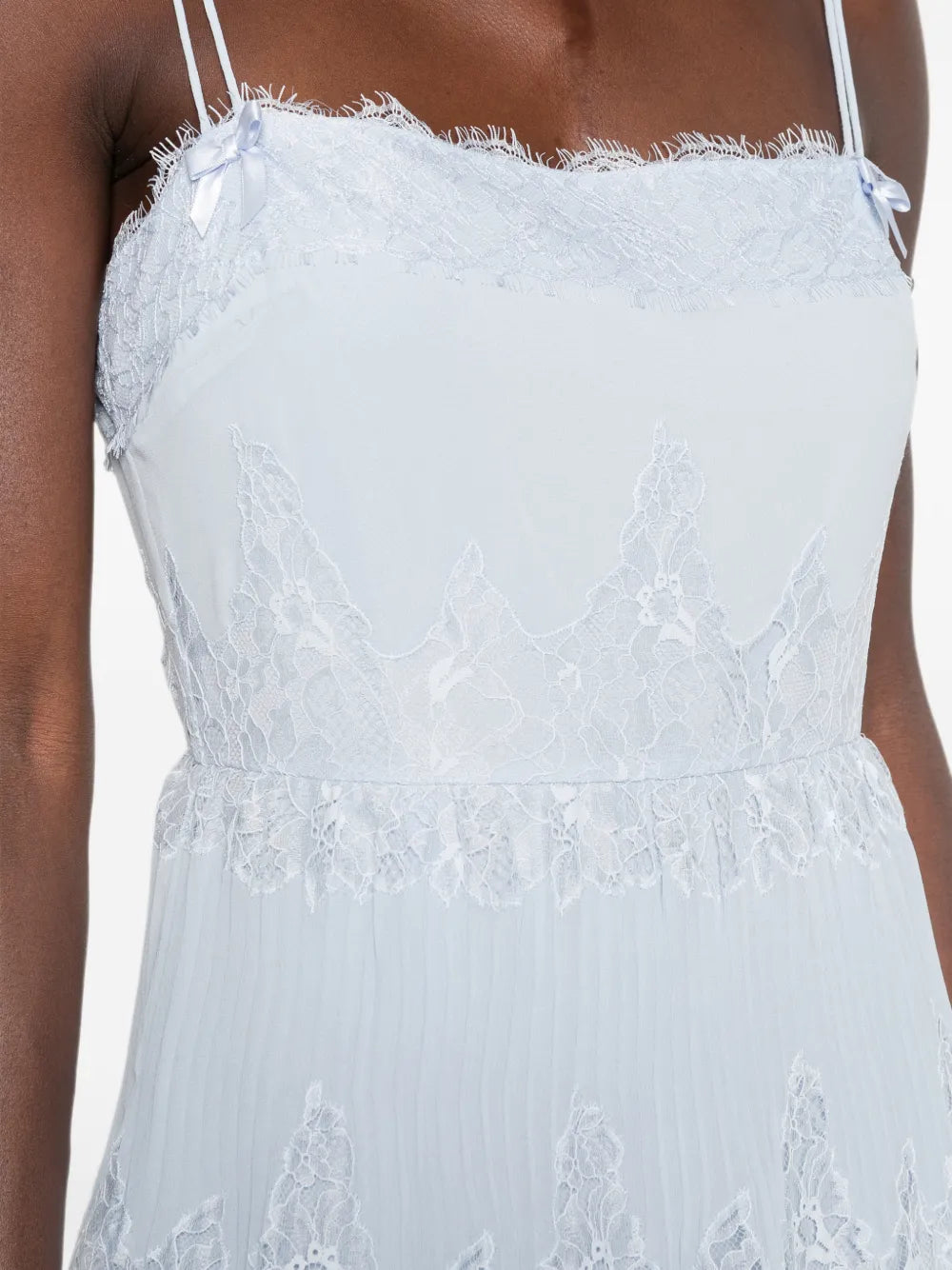 lace-trimmed tiered midi dress