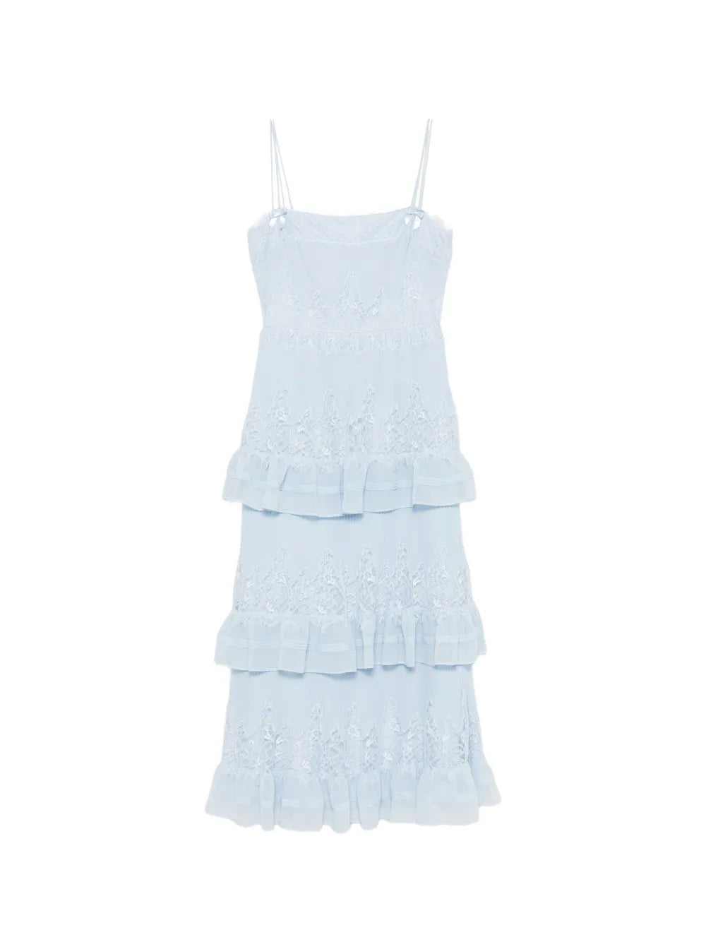 lace-trimmed tiered midi dress