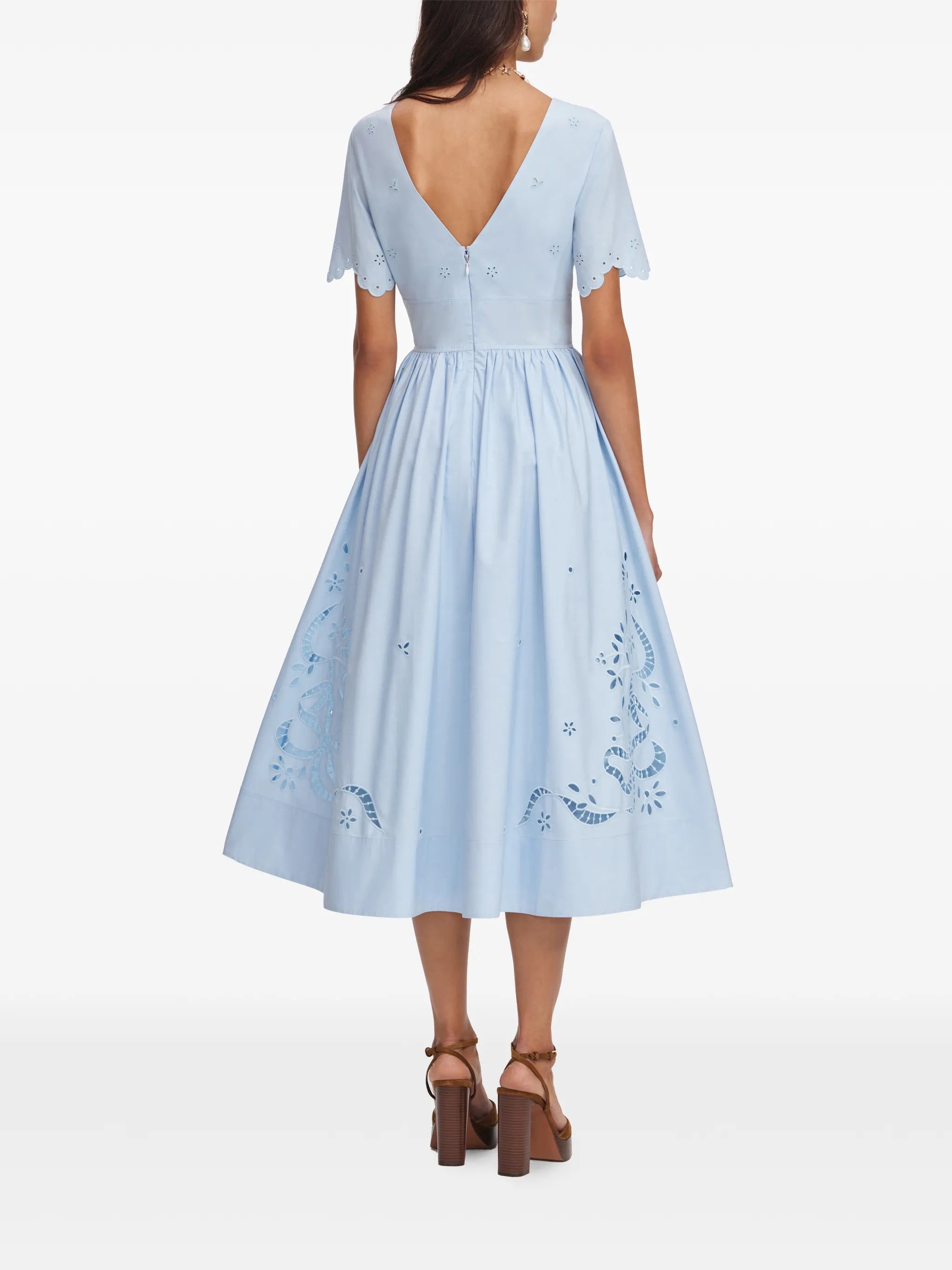 blue cotton embroidered midi dress