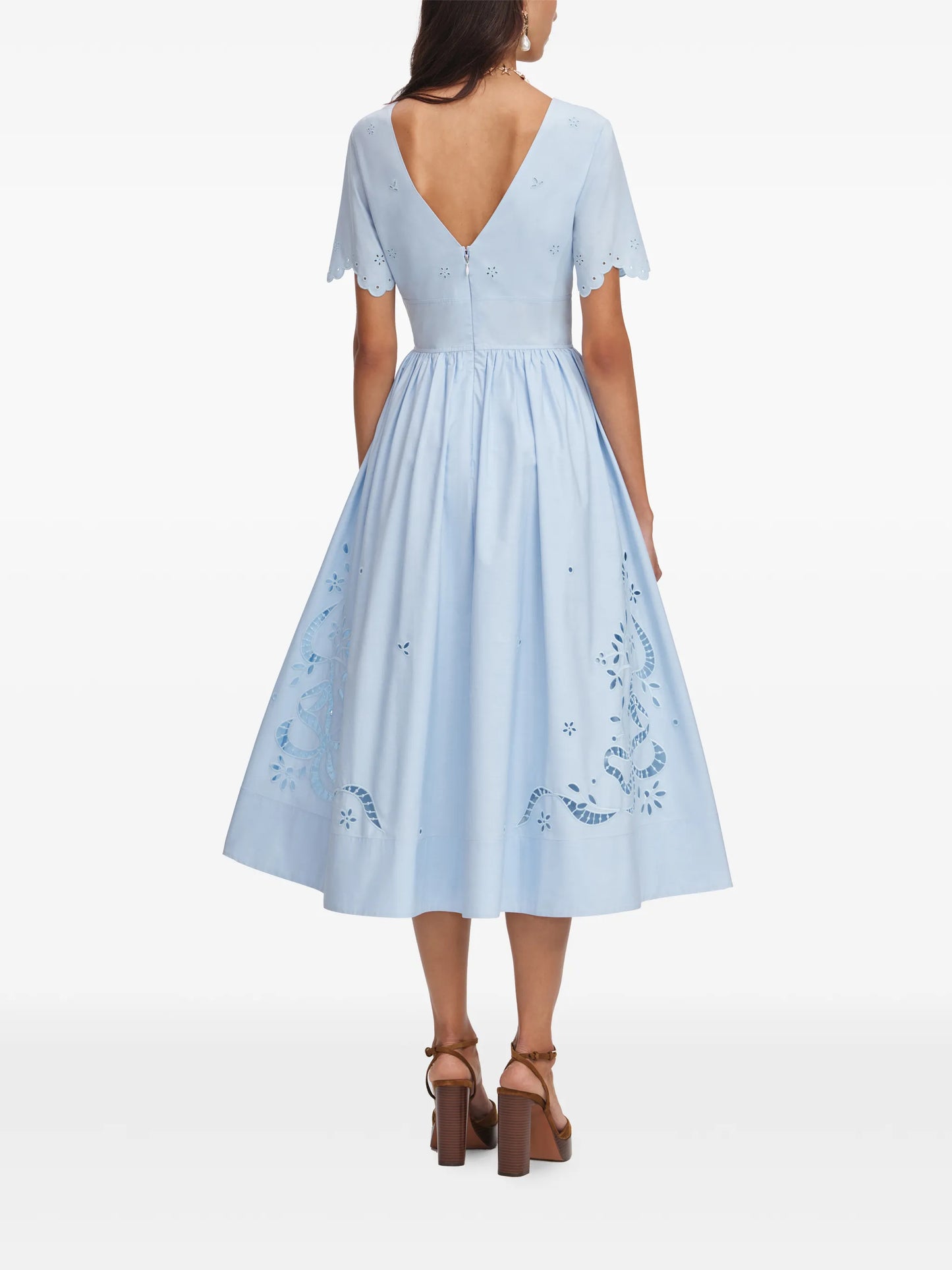 blue cotton embroidered midi dress