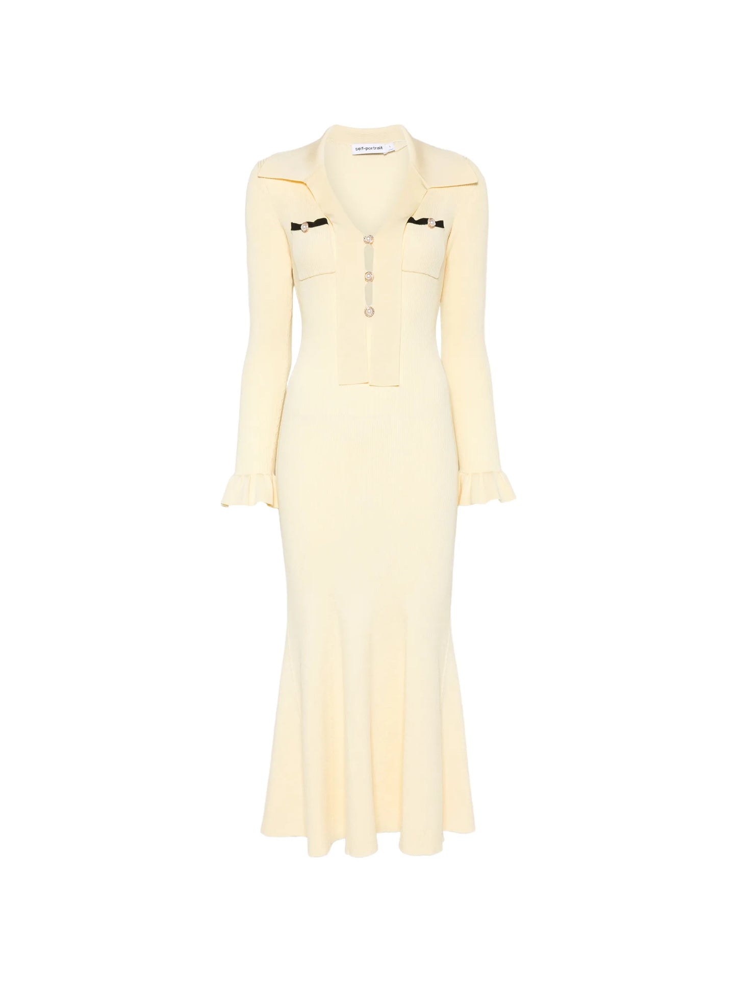 ruffled ribbed-knit midi dress