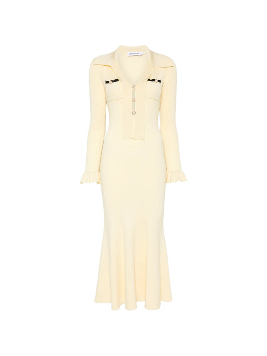 ruffled ribbed-knit midi dress