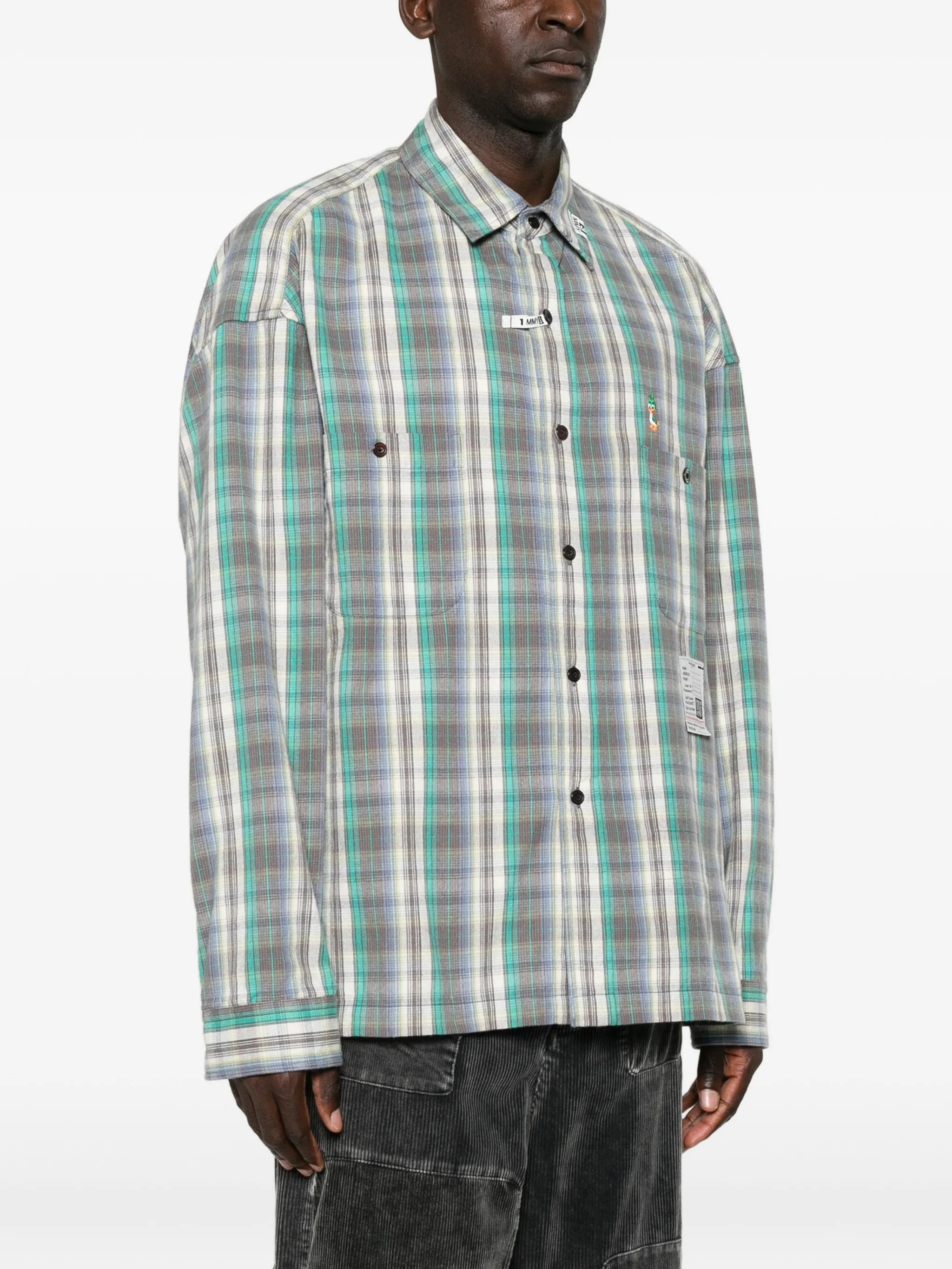 check-pattern logo-patch shirt