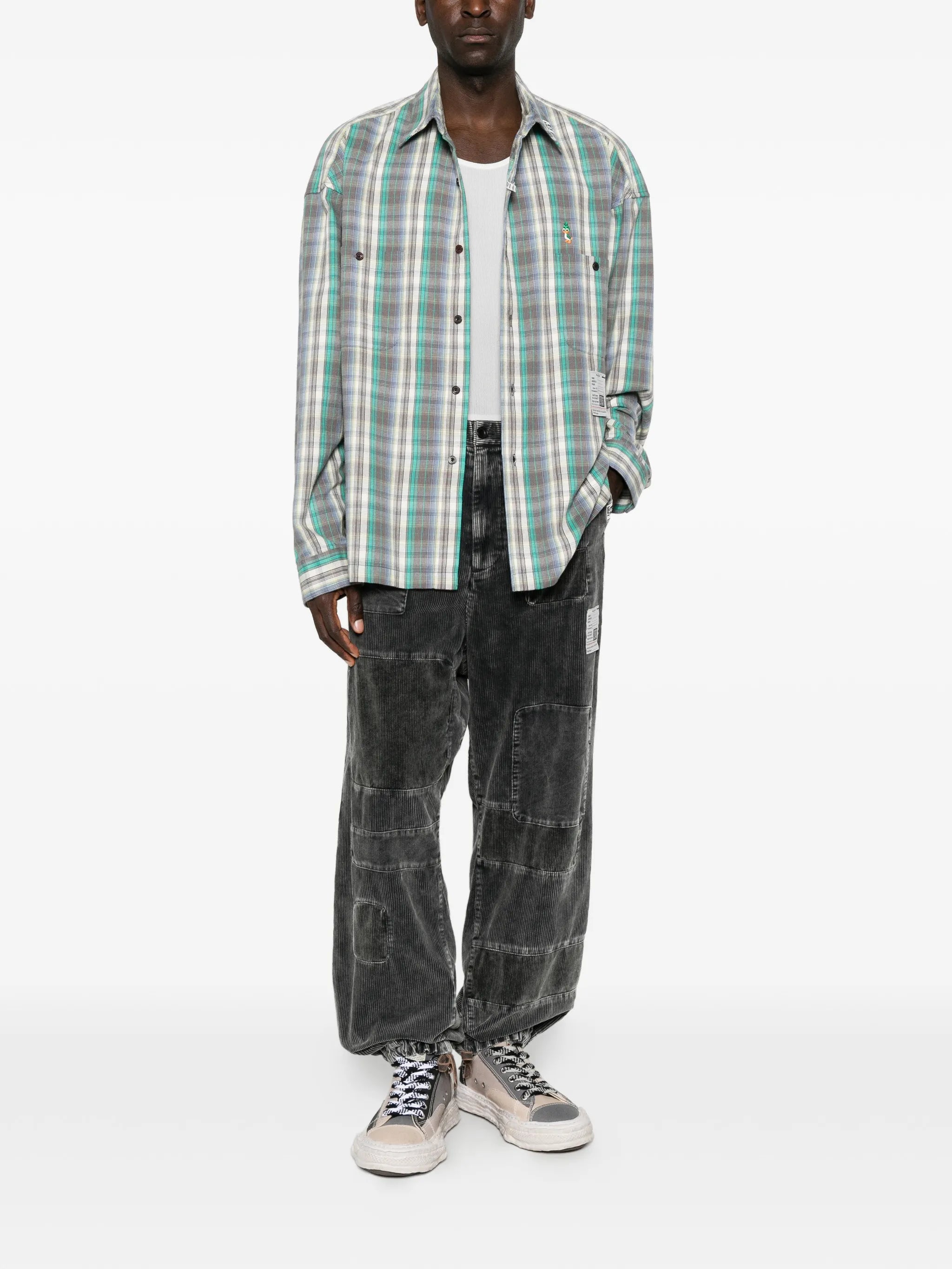 check-pattern logo-patch shirt