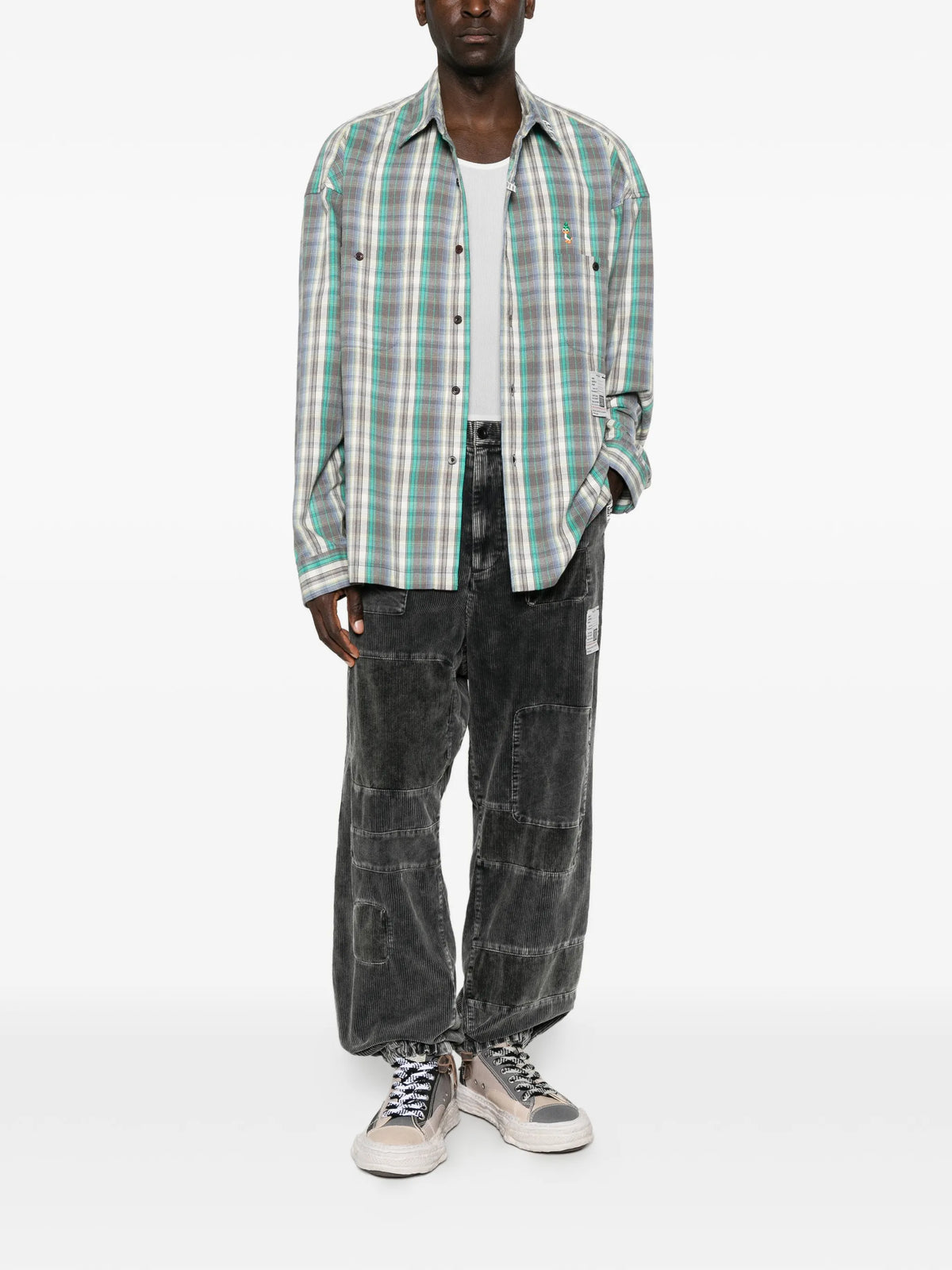 check-pattern logo-patch shirt