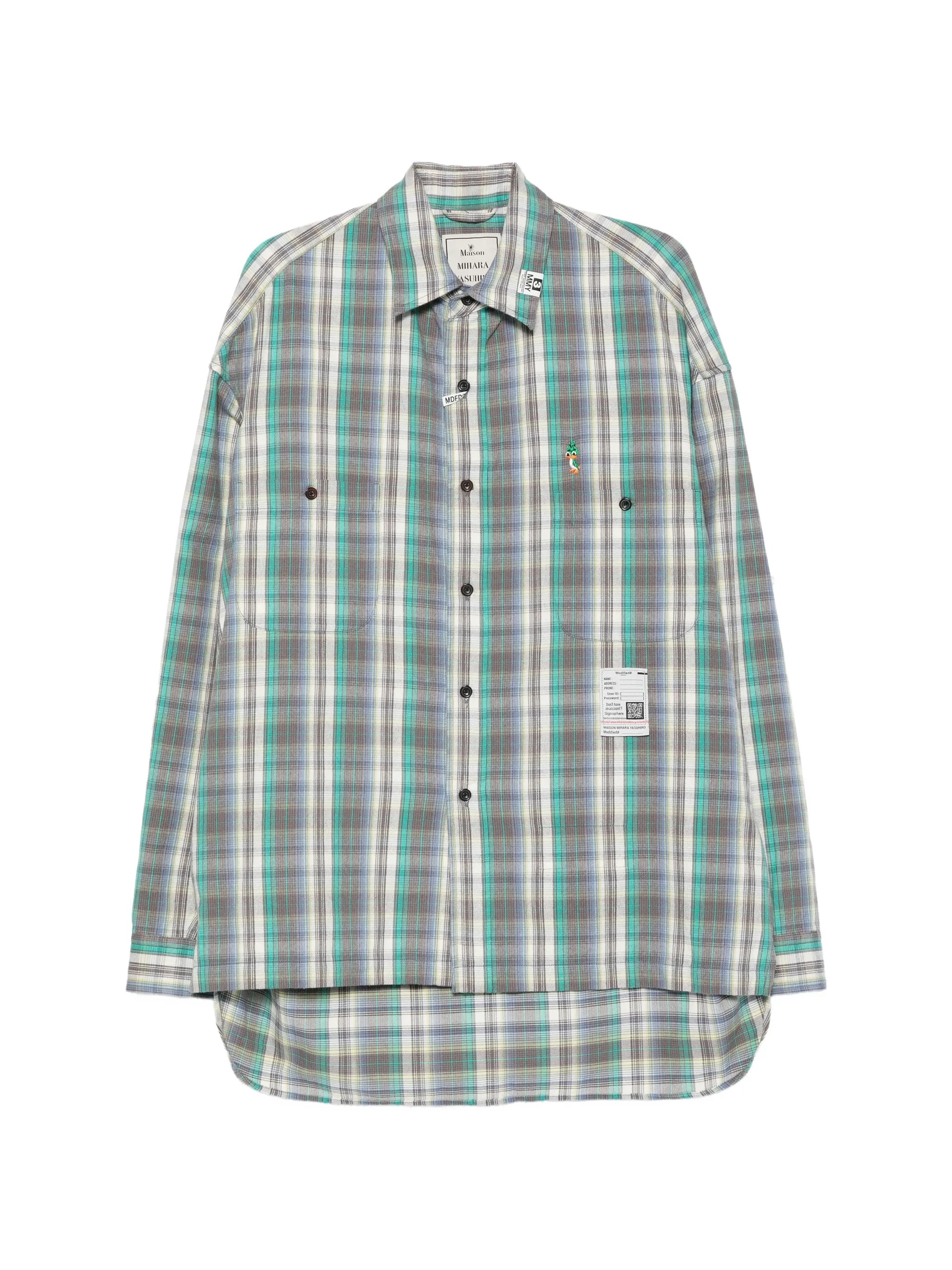 check-pattern logo-patch shirt