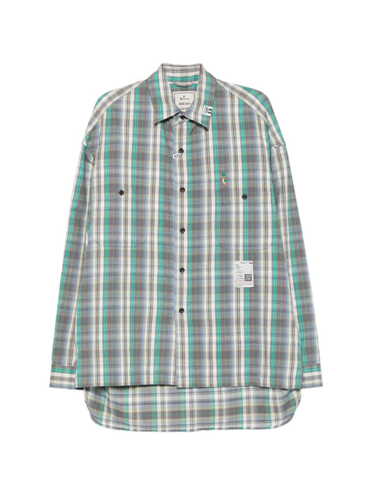 check-pattern logo-patch shirt