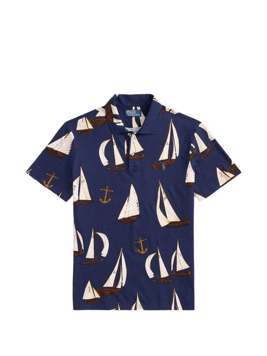 Sailboat-print polo shirt