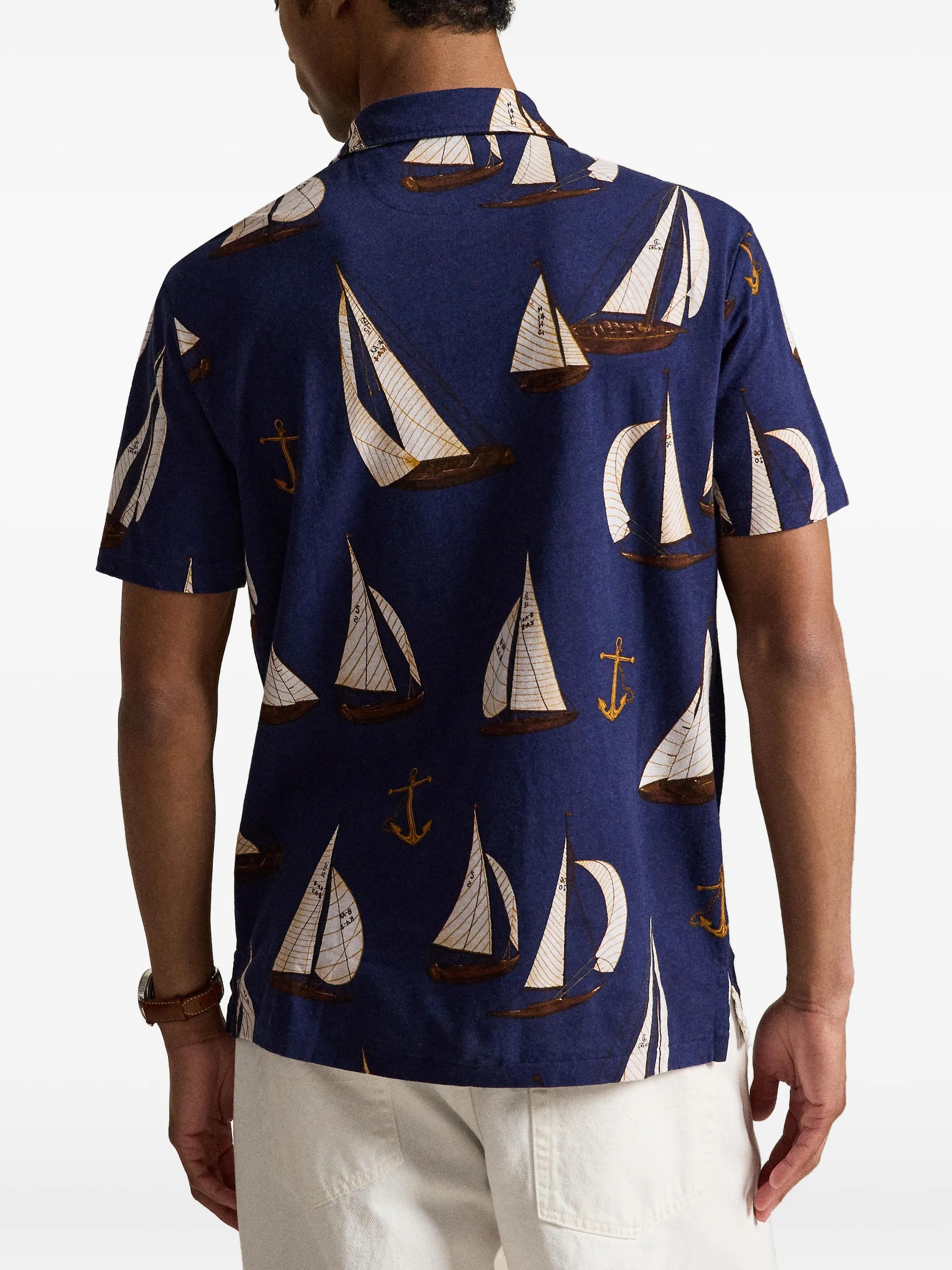 Sailboat-print polo shirt