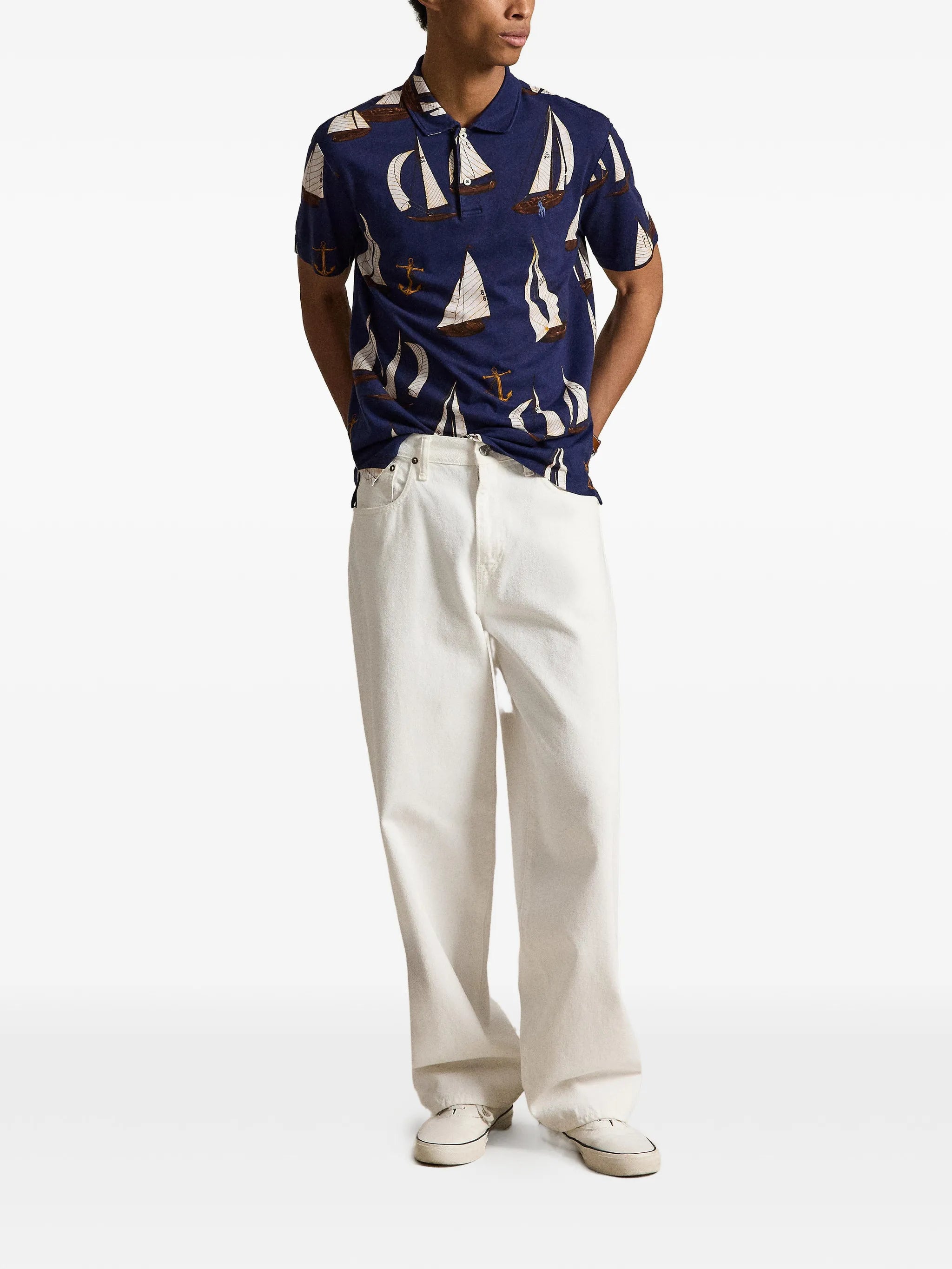 Sailboat-print polo shirt