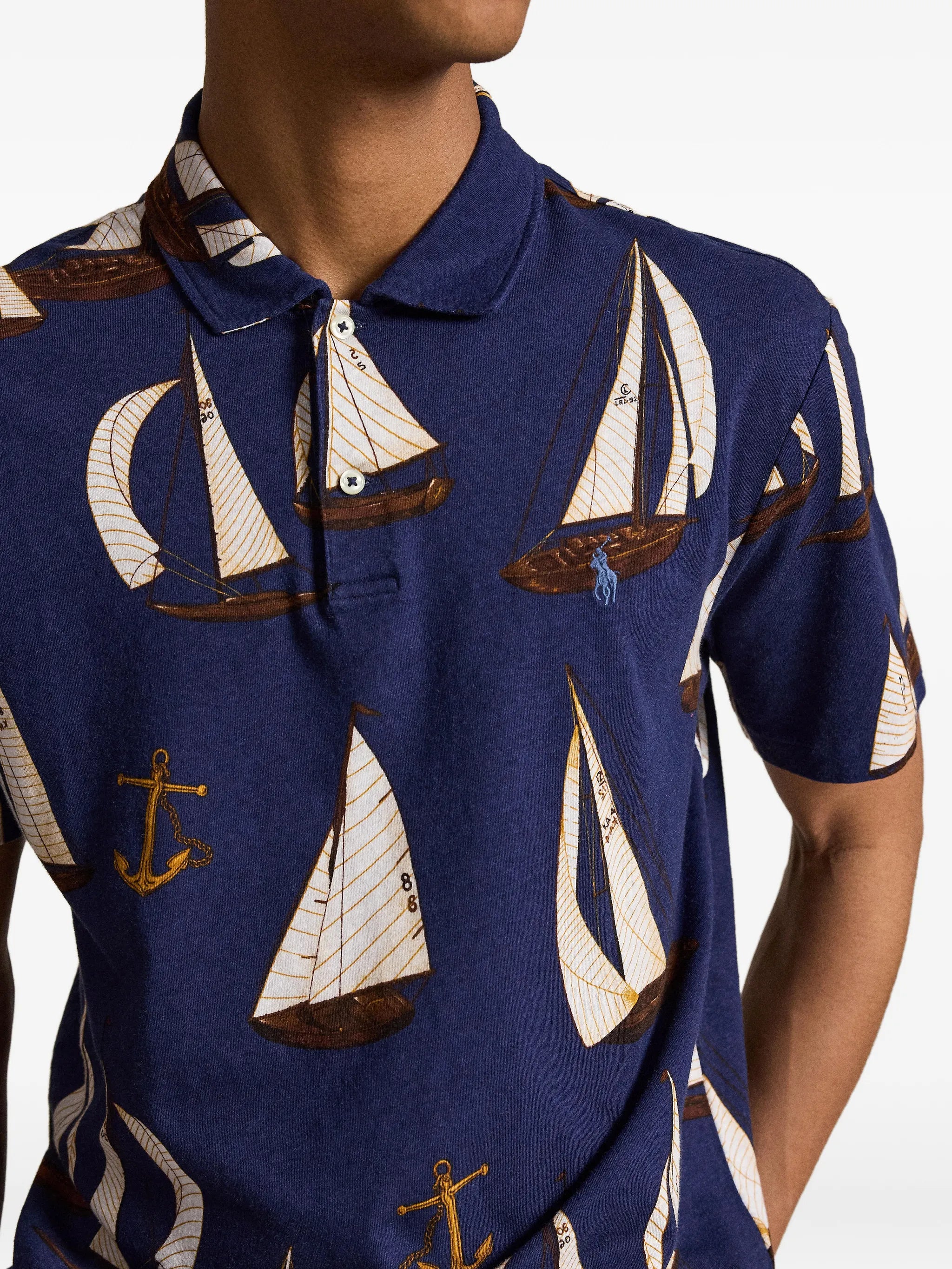Sailboat-print polo shirt