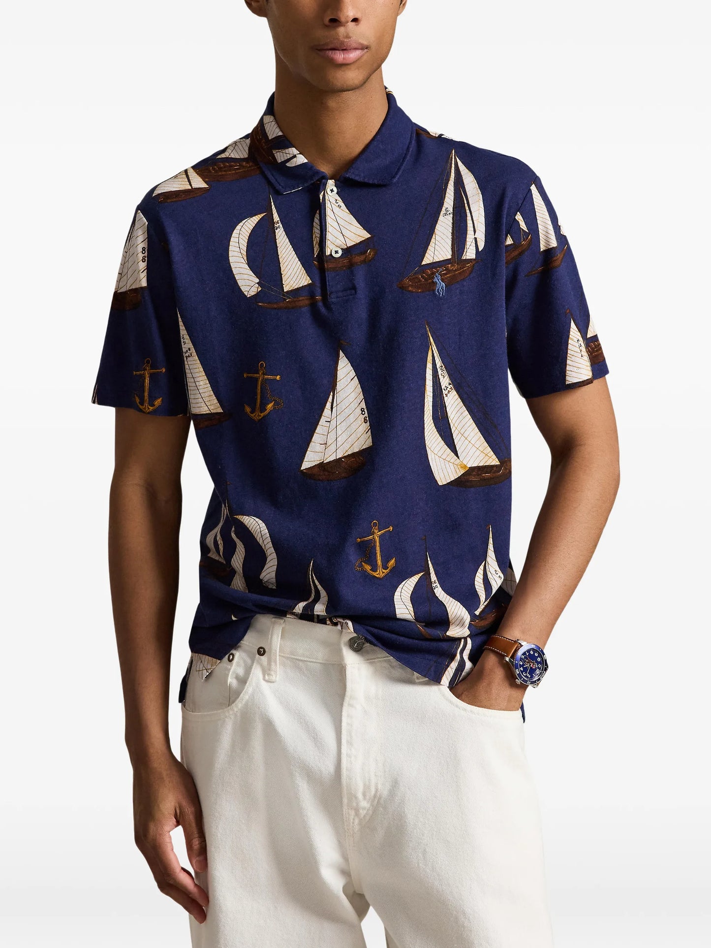 Sailboat-print polo shirt