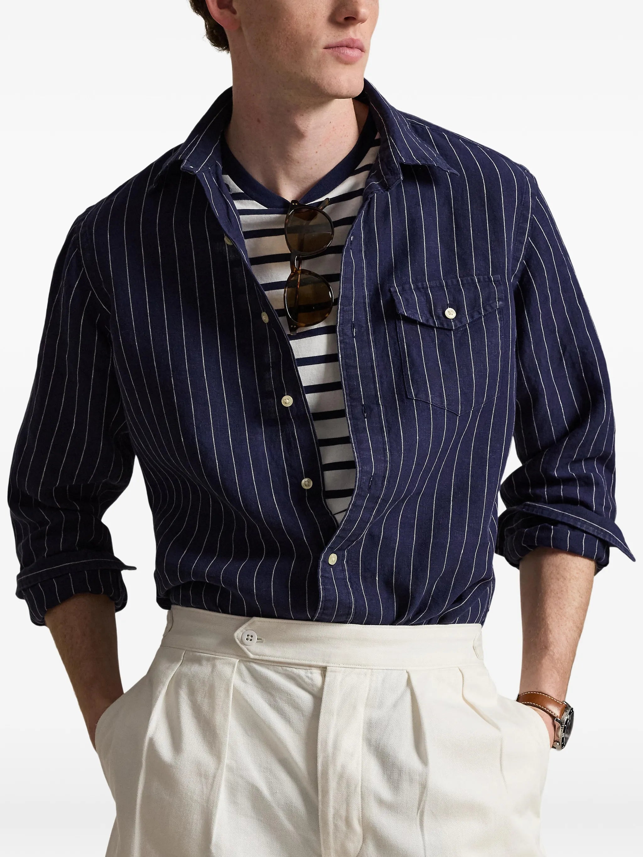 classic fit striped linen shirt