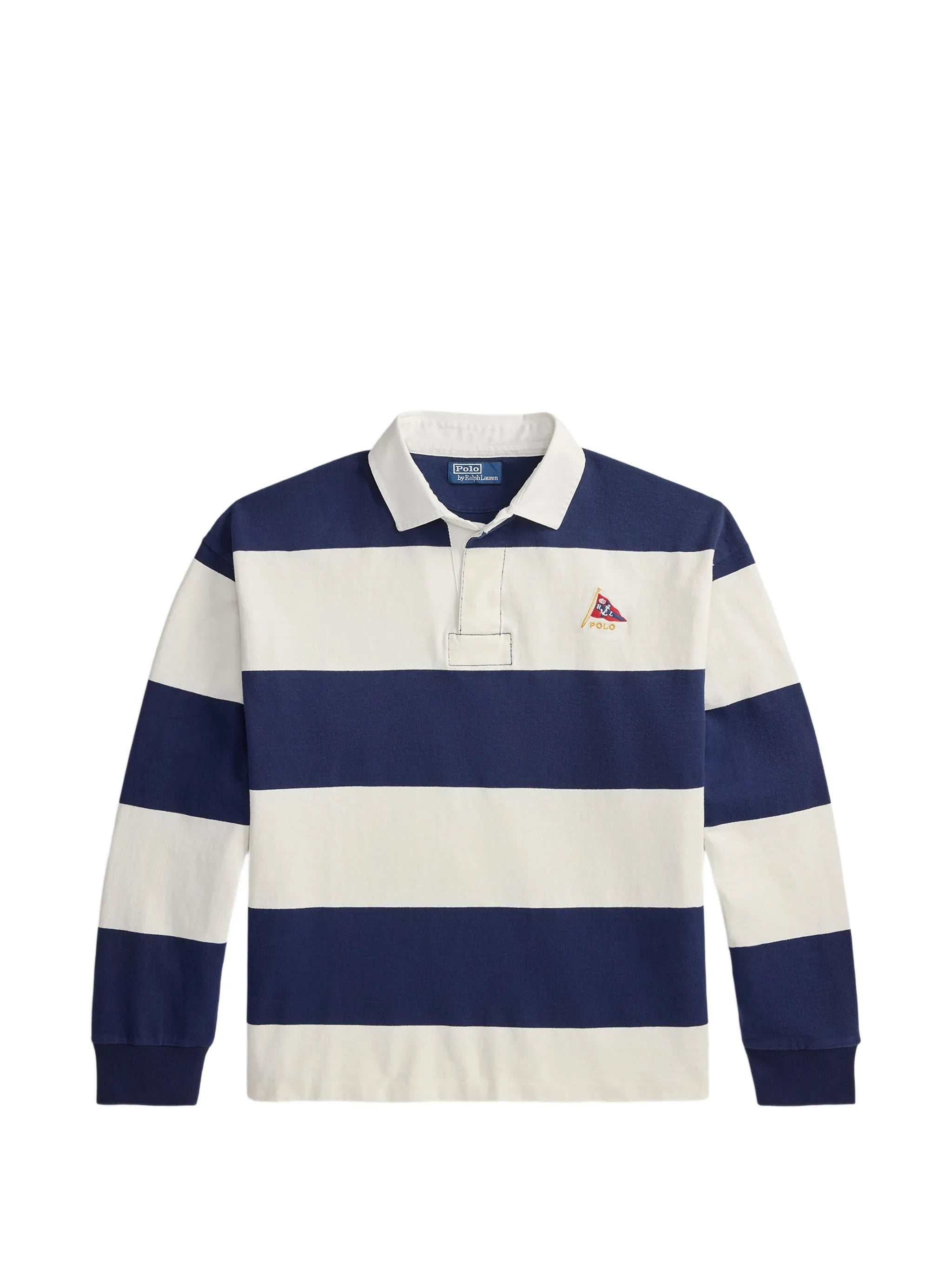 striped embroidered rugby polo shirt