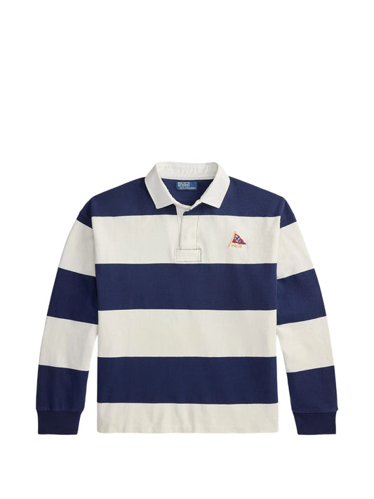 striped embroidered rugby polo shirt
