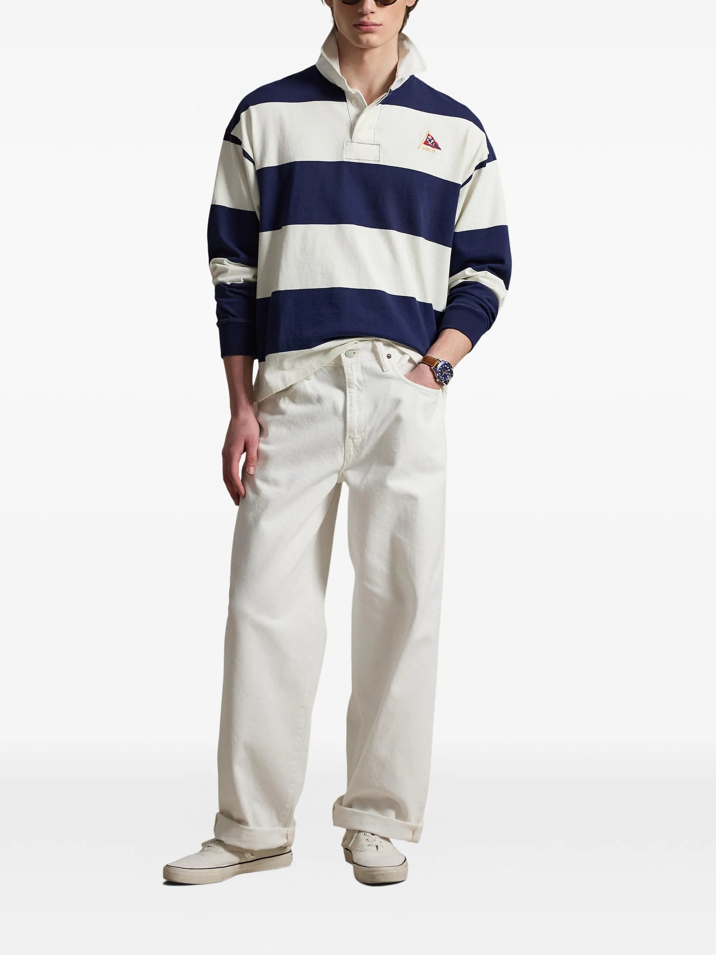 striped embroidered rugby polo shirt