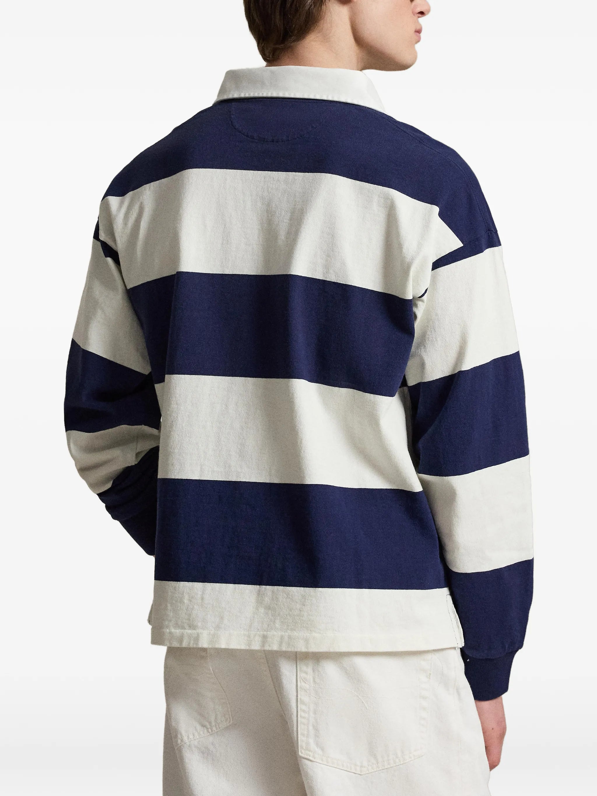 striped embroidered rugby polo shirt