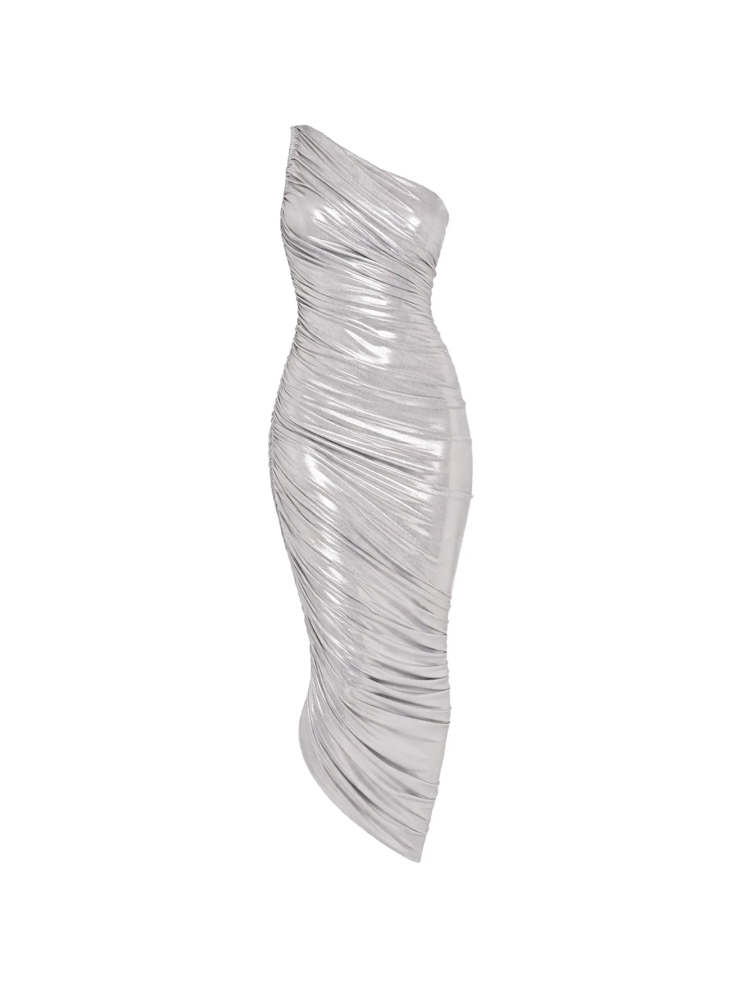 one-shoulder draped dress